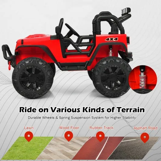 12V Kids Ride On Truck RC Motorized Car with Spring Suspension and MP3 -Red