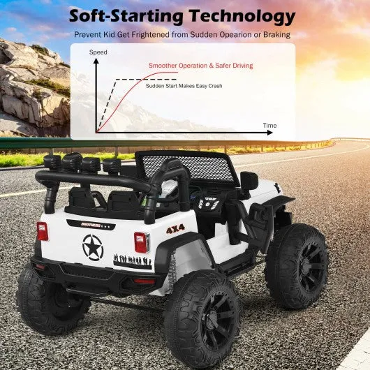 12V Kids Ride On Truck RC Motorized Car with Spring Suspension and MP3 -White