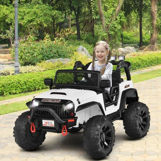 12V Kids Ride On Truck RC Motorized Car with Spring Suspension and MP3 -White