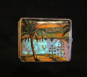 1930s Butterfly Wing And Snake Skin Cigarette Case Tropical Theme Excellent Condition