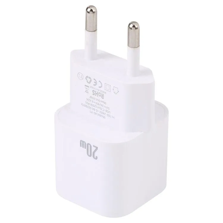 20W Fast Charging USB-C Charger with EU Plug - Compact and Portable Design