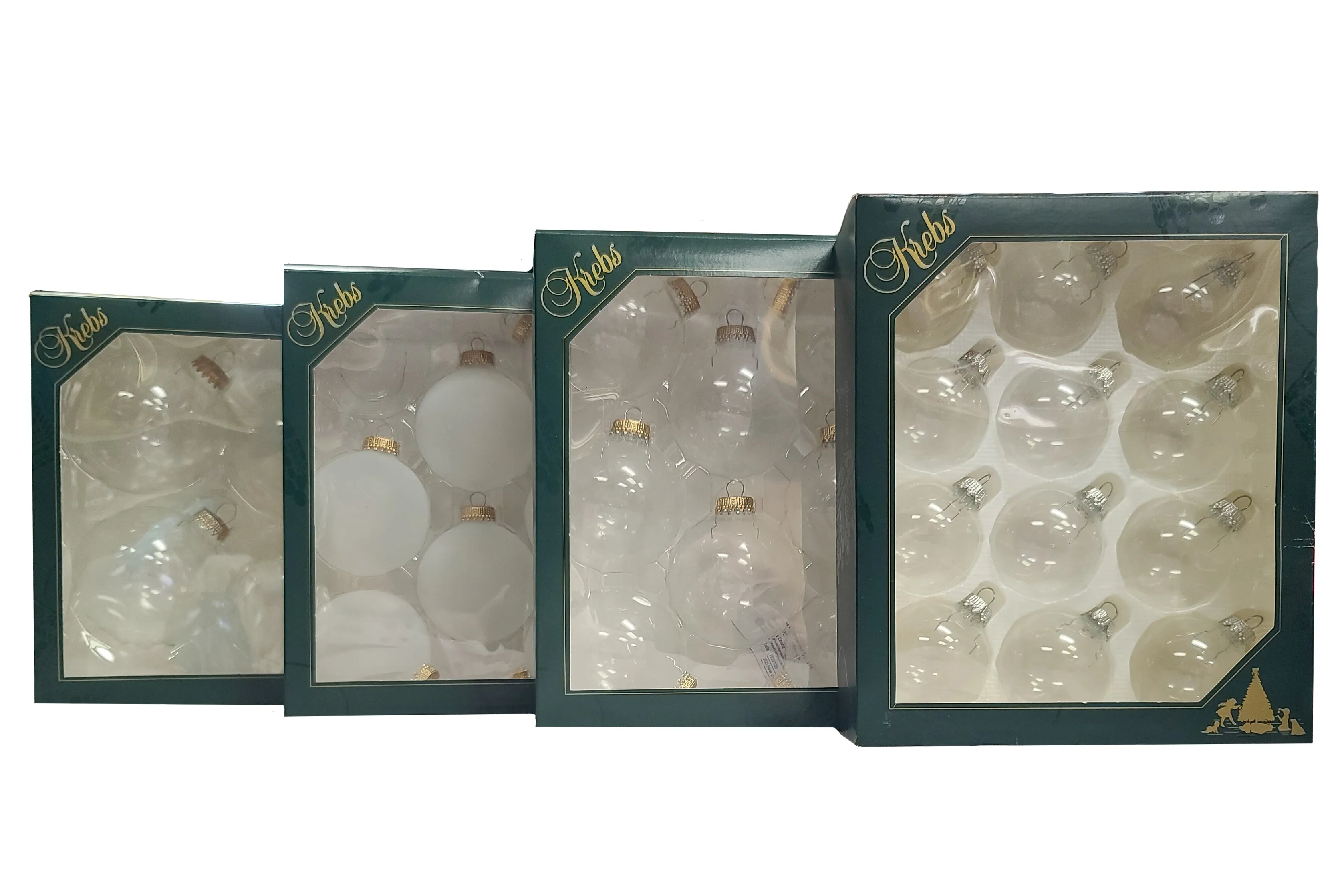 2" (50mm) Ball Ornaments, Gold Caps, Clear, 8/Box, 12/Case, 96 Pieces