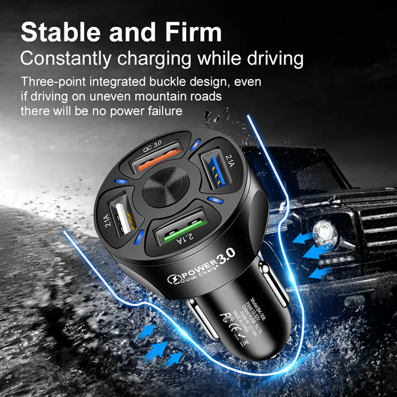 4 Ports USB Car Mini Fast Mobile Phone Charger