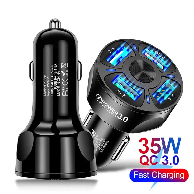 4 Ports USB Car Mini Fast Mobile Phone Charger