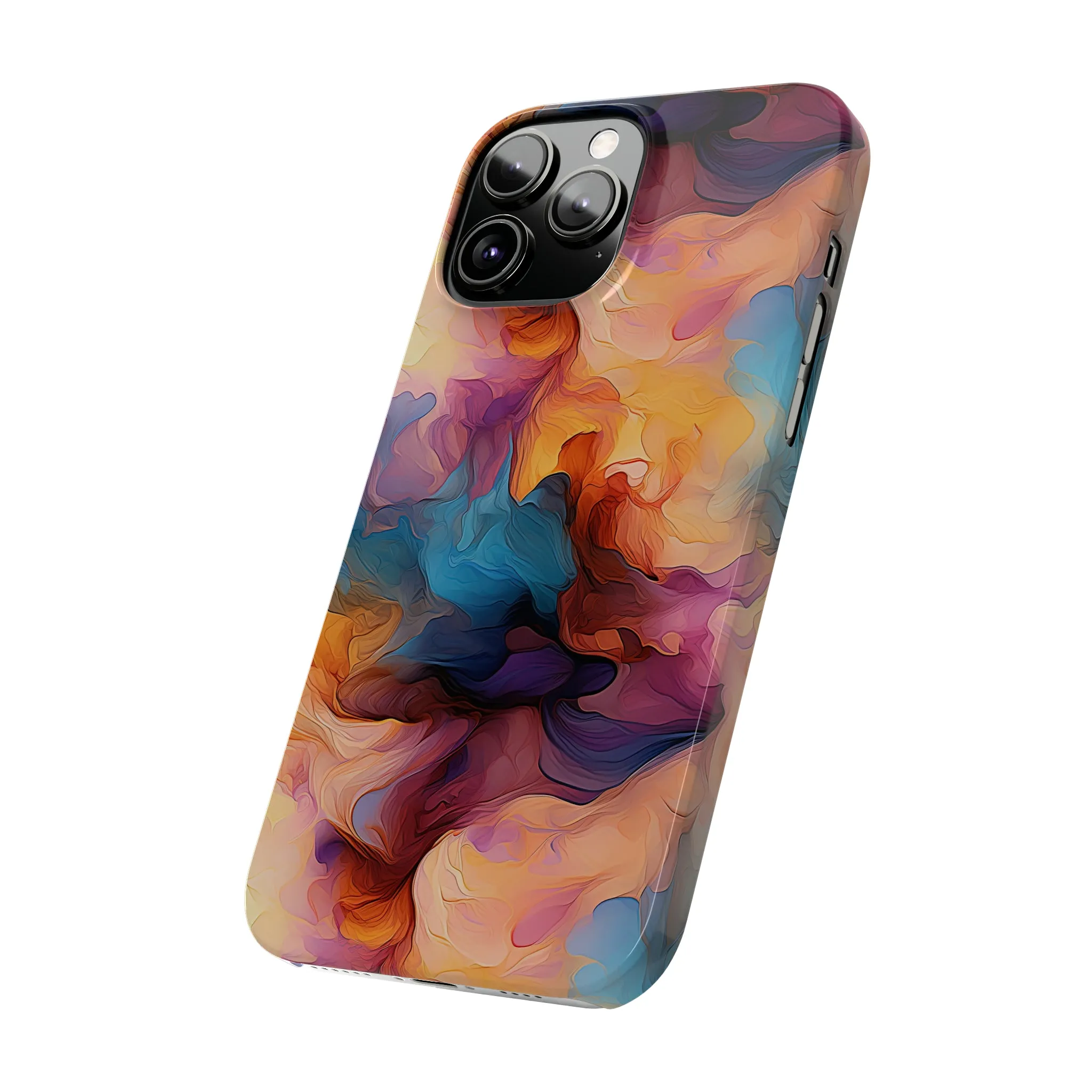 Abstract Peach, Blue, Purple Smoke Design Sleek Elegance Wireless-Charging Compatible Phone Case Slim Phone Case compatible with over 20 iphone models