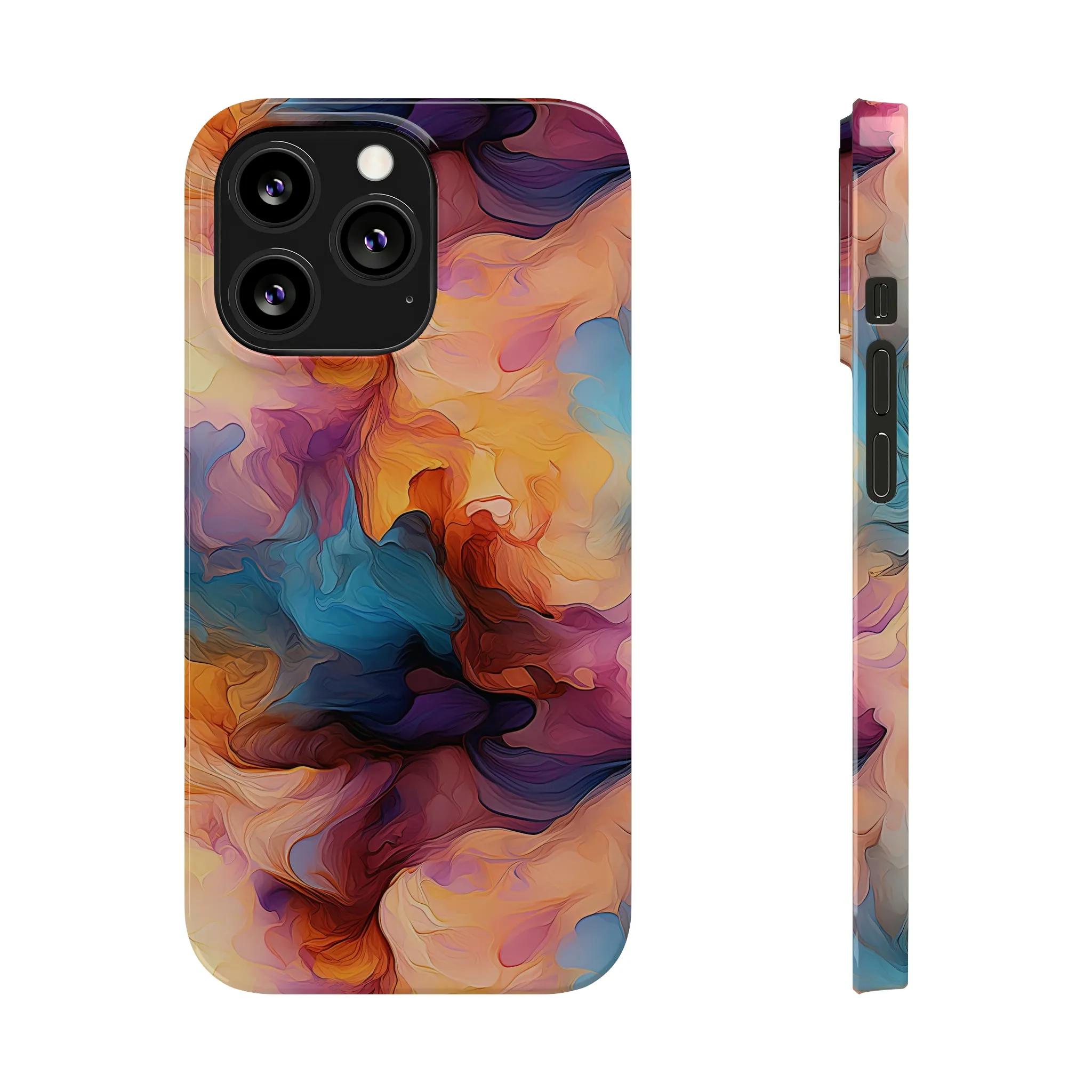 Abstract Peach, Blue, Purple Smoke Design Sleek Elegance Wireless-Charging Compatible Phone Case Slim Phone Case compatible with over 20 iphone models