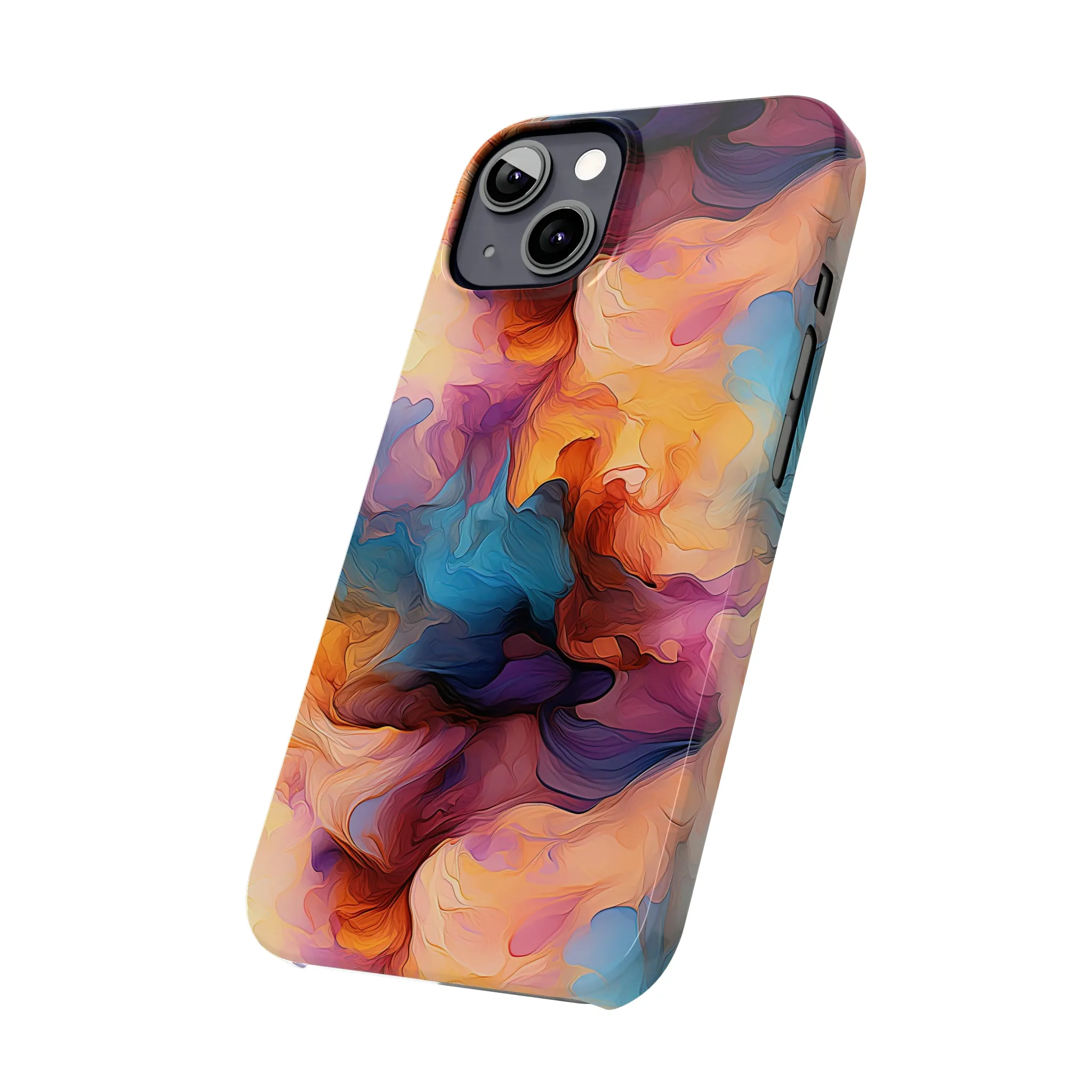 Abstract Peach, Blue, Purple Smoke Design Sleek Elegance Wireless-Charging Compatible Phone Case Slim Phone Case compatible with over 20 iphone models