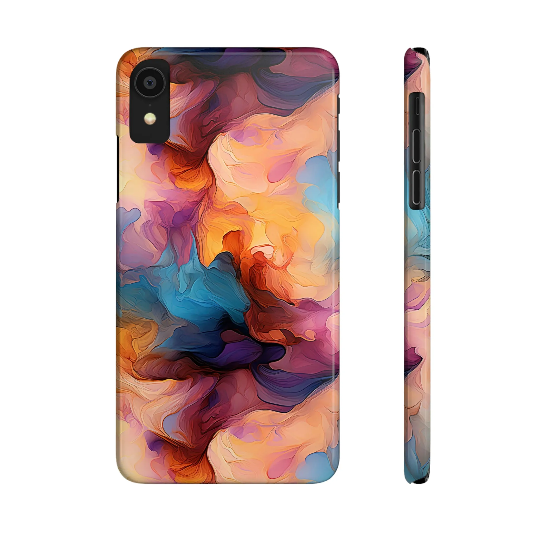 Abstract Peach, Blue, Purple Smoke Design Sleek Elegance Wireless-Charging Compatible Phone Case Slim Phone Case compatible with over 20 iphone models