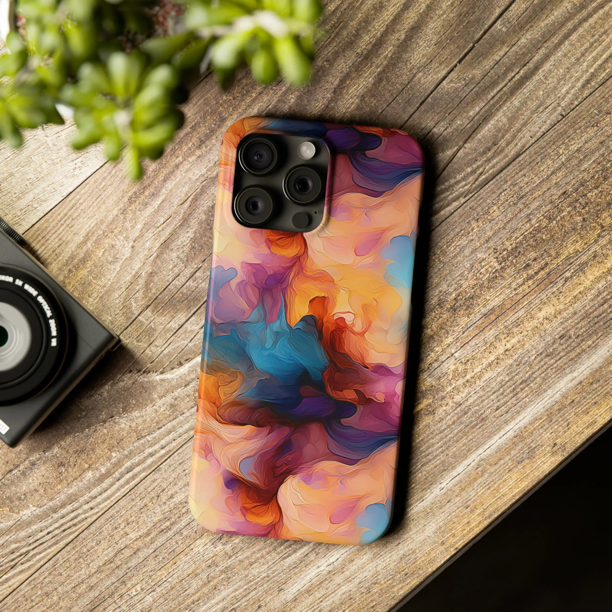 Abstract Peach, Blue, Purple Smoke Design Sleek Elegance Wireless-Charging Compatible Phone Case Slim Phone Case compatible with over 20 iphone models