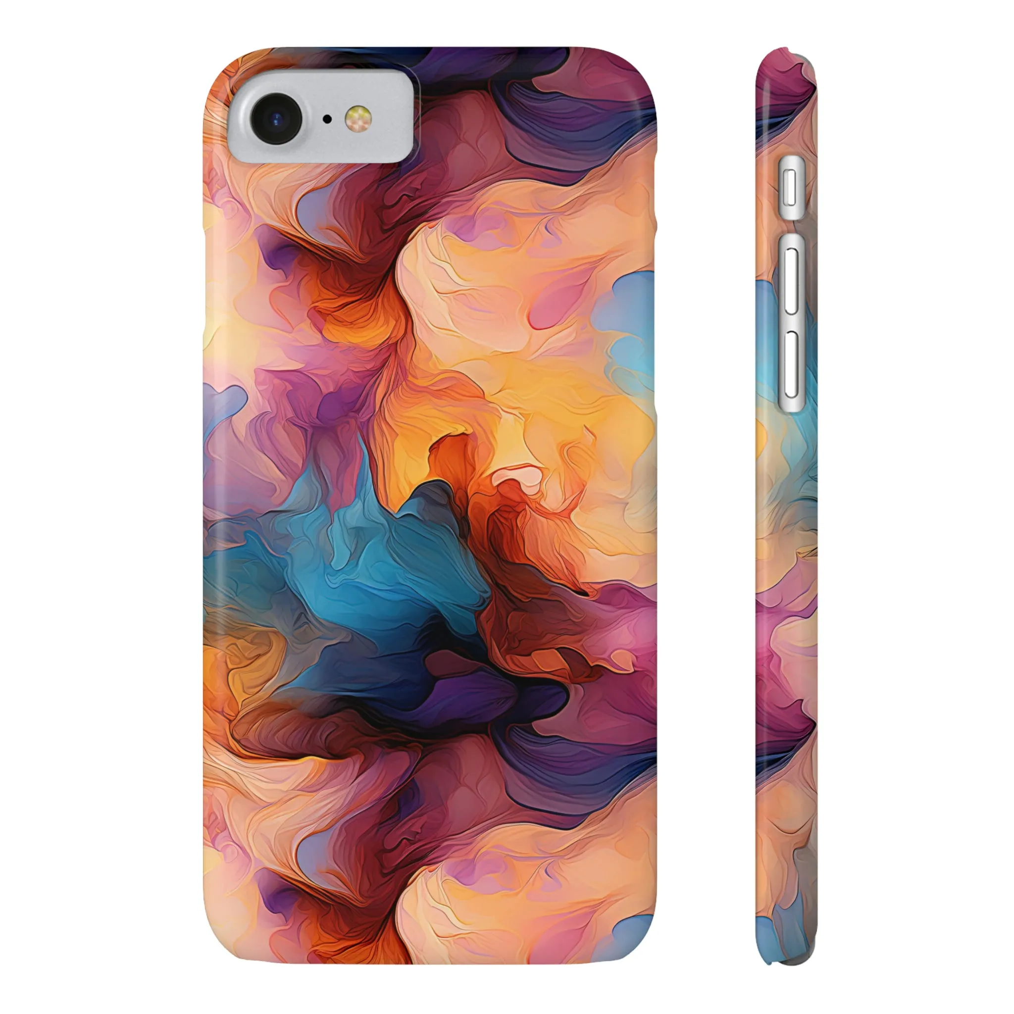 Abstract Peach, Blue, Purple Smoke Design Sleek Elegance Wireless-Charging Compatible Phone Case Slim Phone Case compatible with over 20 iphone models