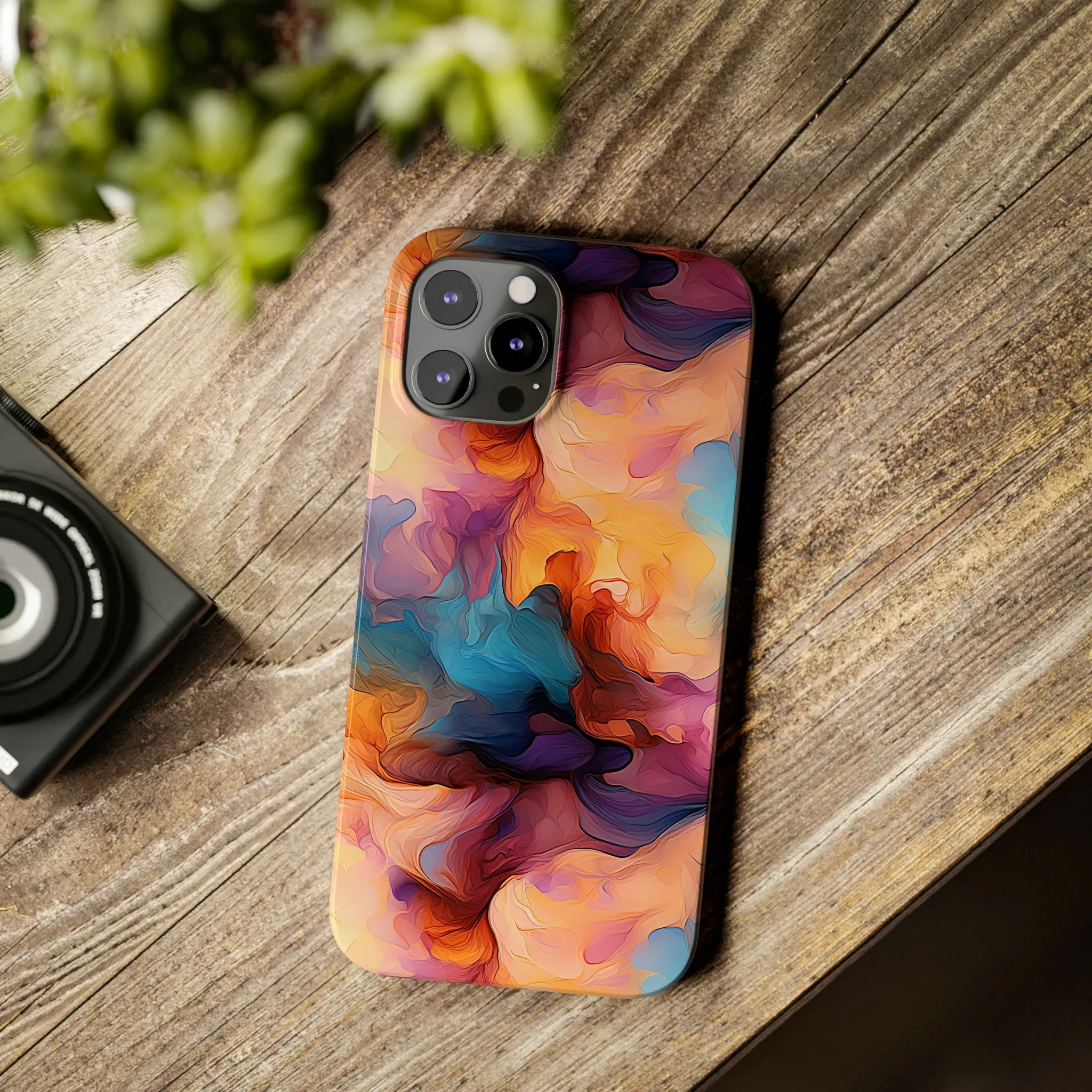 Abstract Peach, Blue, Purple Smoke Design Sleek Elegance Wireless-Charging Compatible Phone Case Slim Phone Case compatible with over 20 iphone models