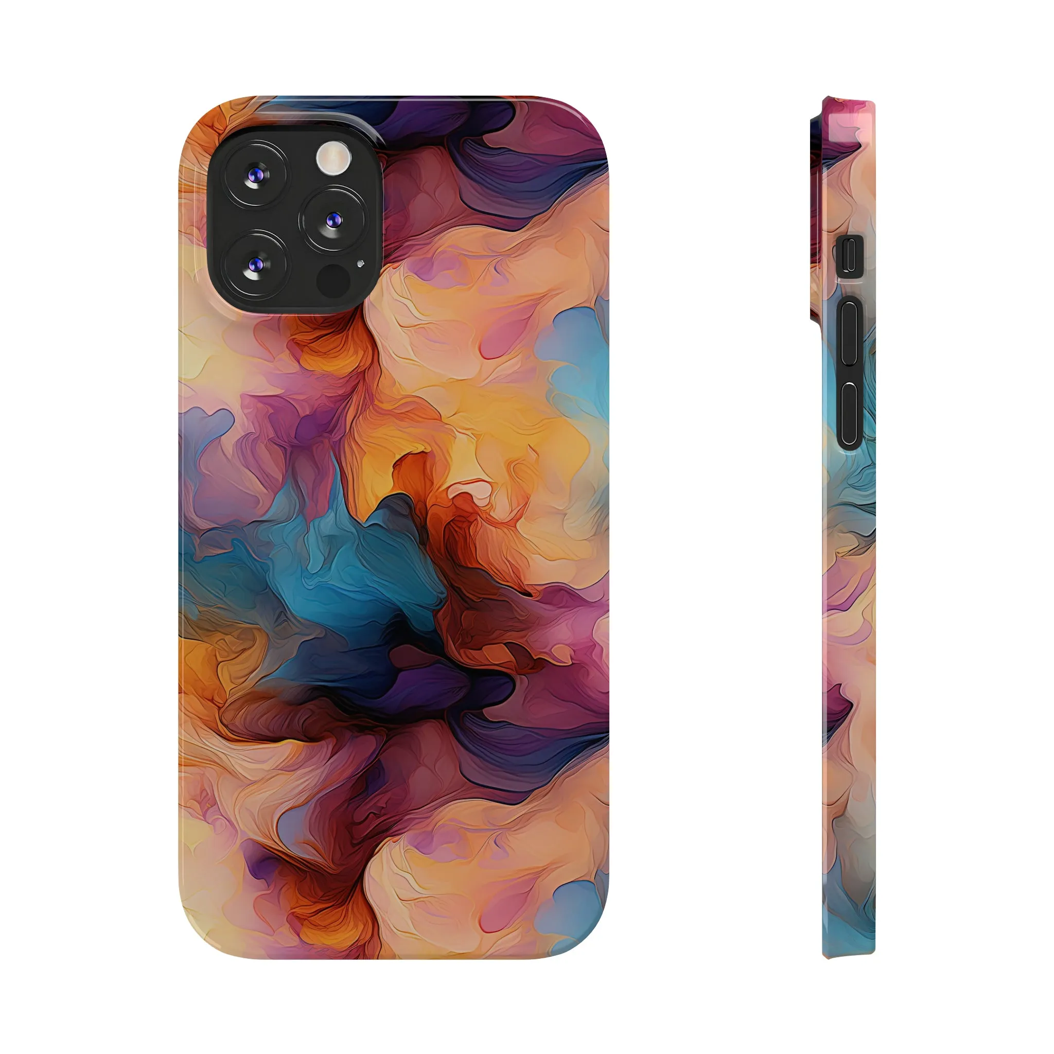 Abstract Peach, Blue, Purple Smoke Design Sleek Elegance Wireless-Charging Compatible Phone Case Slim Phone Case compatible with over 20 iphone models