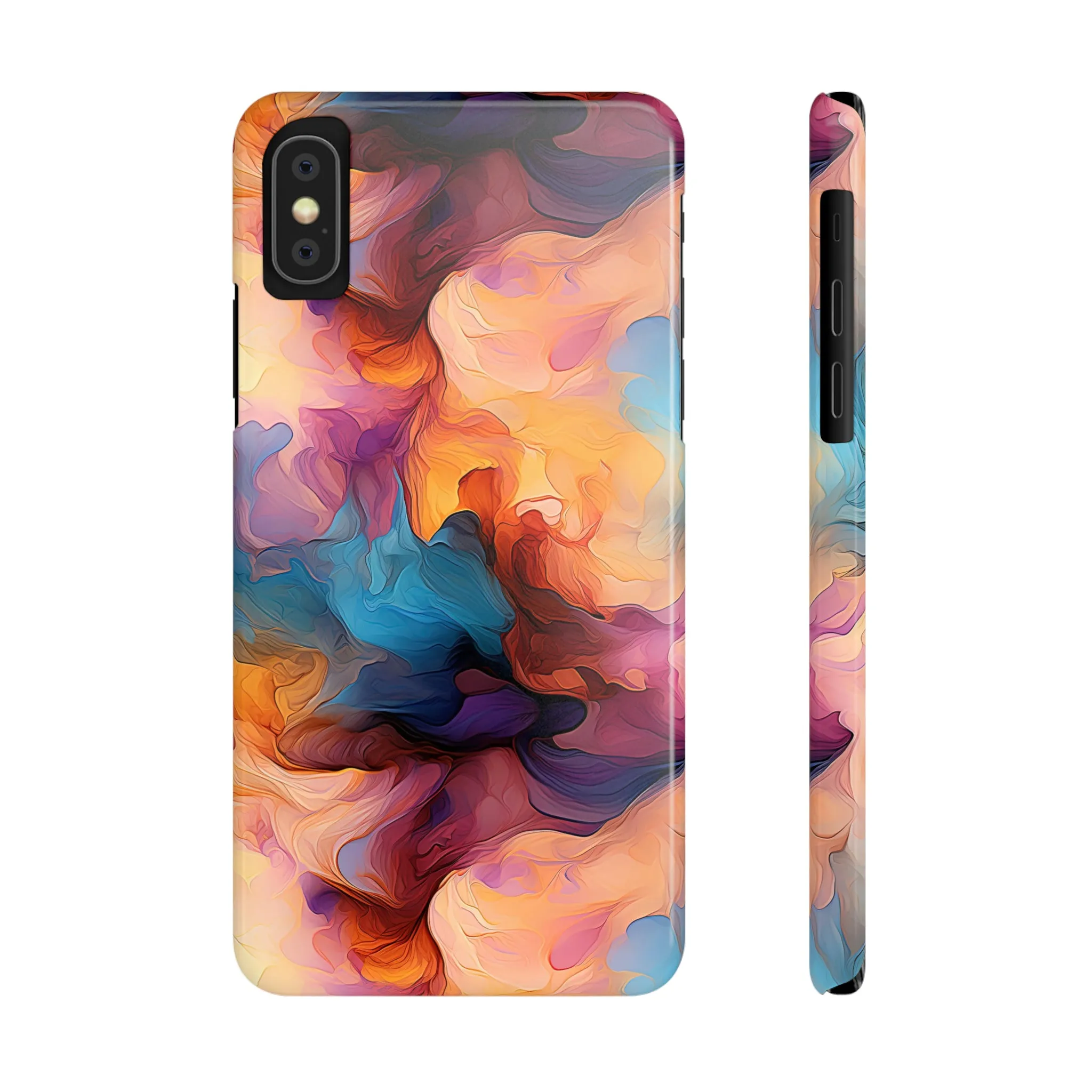 Abstract Peach, Blue, Purple Smoke Design Sleek Elegance Wireless-Charging Compatible Phone Case Slim Phone Case compatible with over 20 iphone models