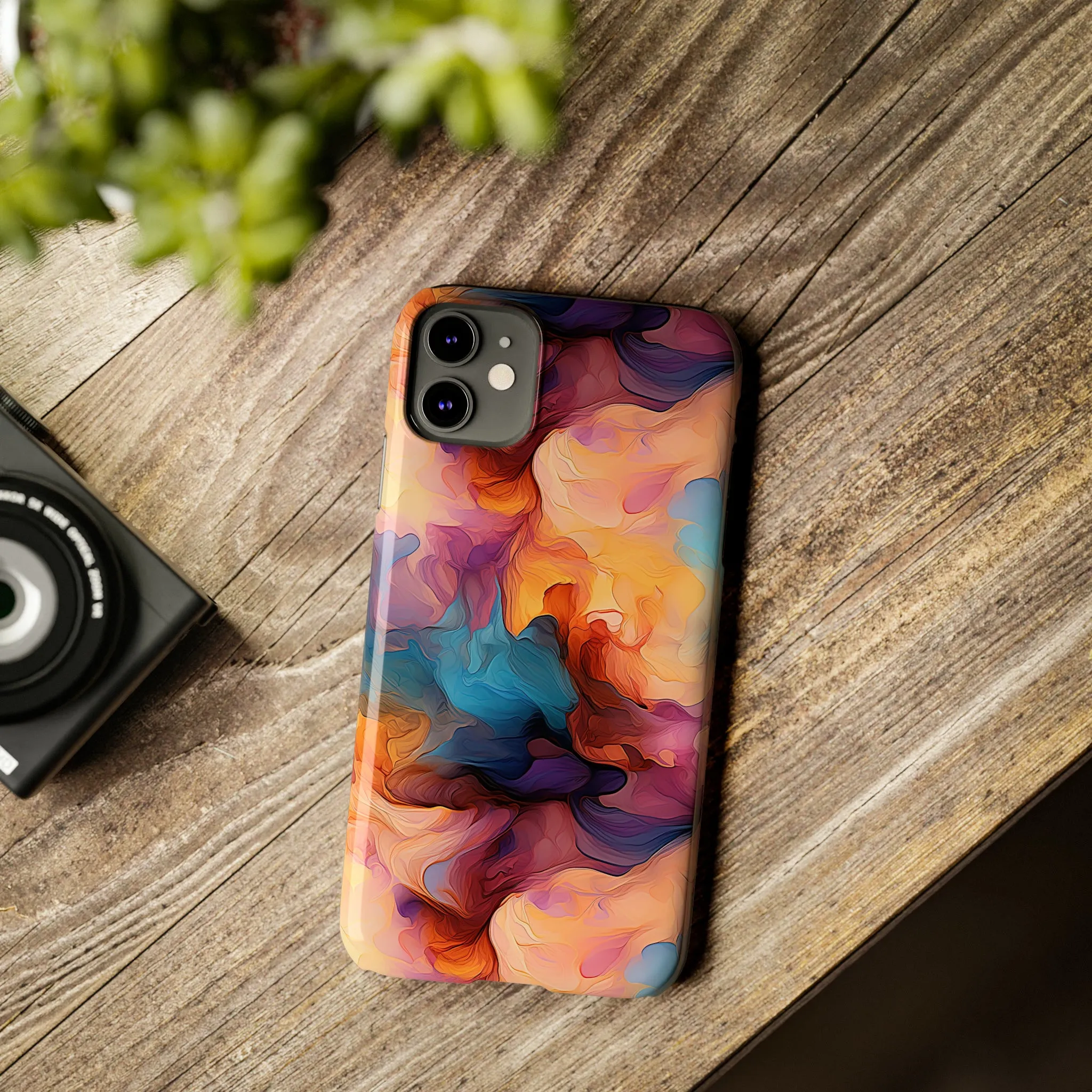 Abstract Peach, Blue, Purple Smoke Design Sleek Elegance Wireless-Charging Compatible Phone Case Slim Phone Case compatible with over 20 iphone models