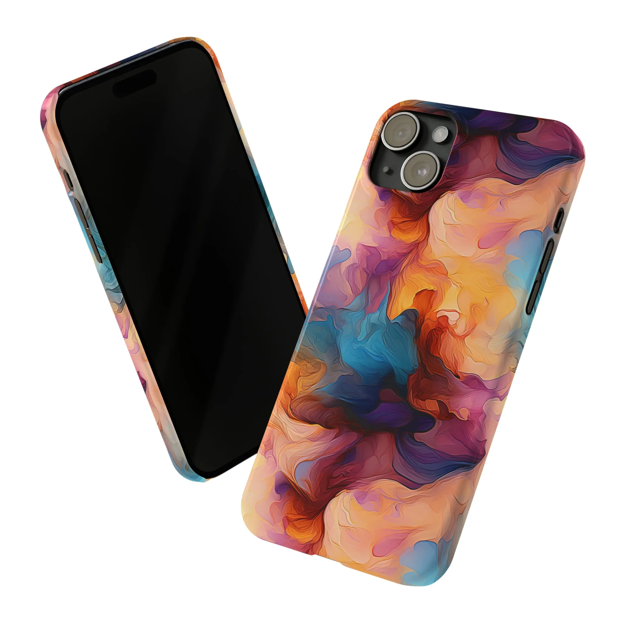 Abstract Peach, Blue, Purple Smoke Design Sleek Elegance Wireless-Charging Compatible Phone Case Slim Phone Case compatible with over 20 iphone models