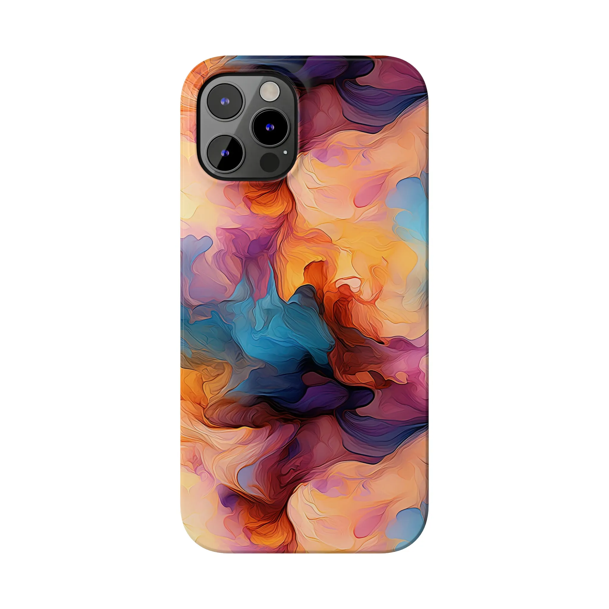 Abstract Peach, Blue, Purple Smoke Design Sleek Elegance Wireless-Charging Compatible Phone Case Slim Phone Case compatible with over 20 iphone models