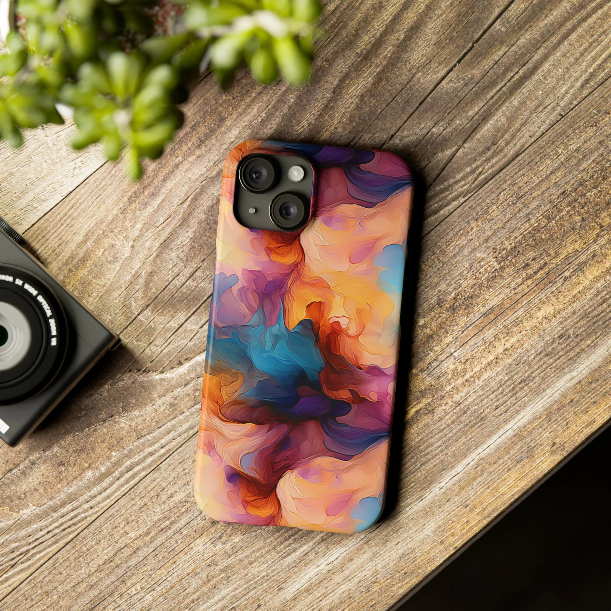 Abstract Peach, Blue, Purple Smoke Design Sleek Elegance Wireless-Charging Compatible Phone Case Slim Phone Case compatible with over 20 iphone models