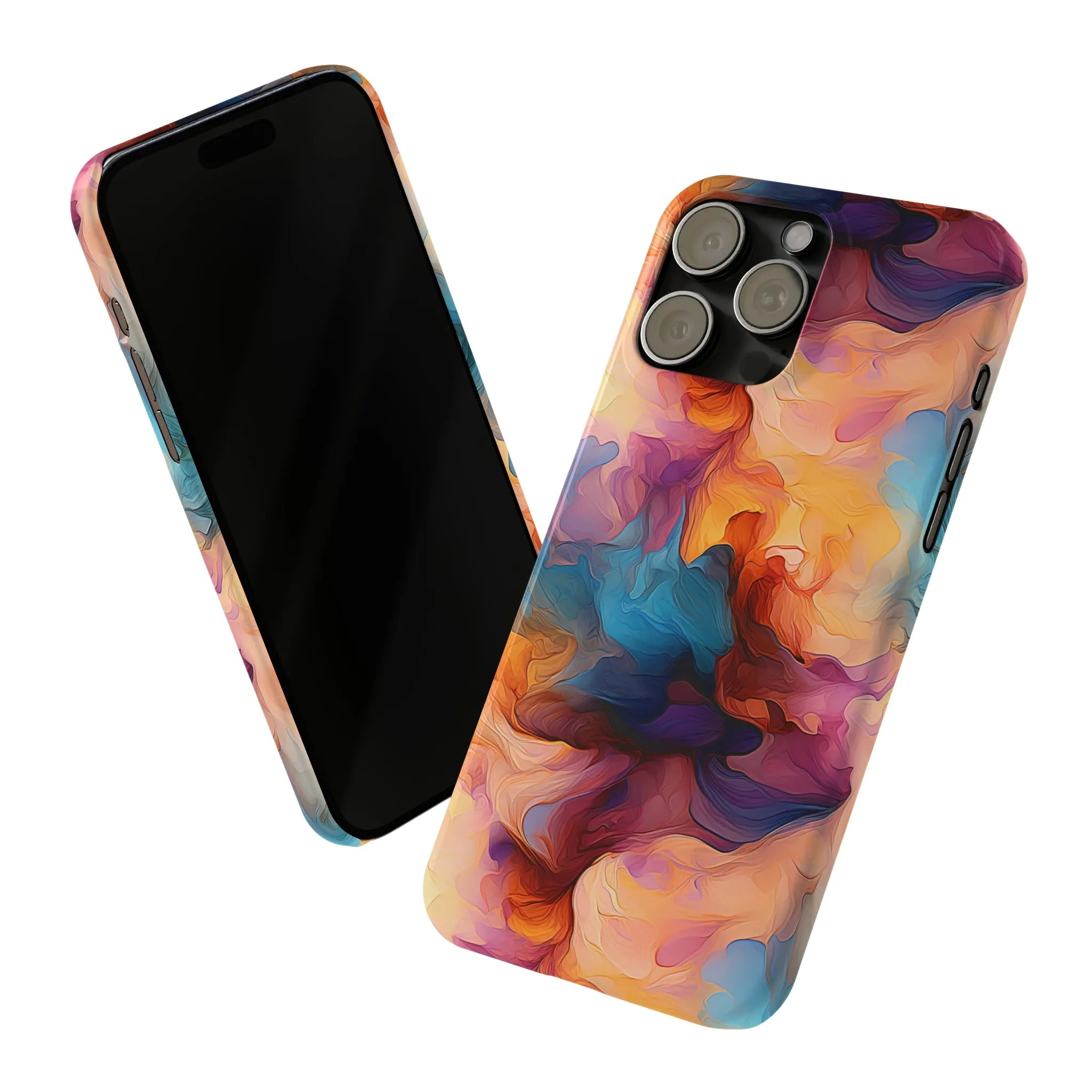 Abstract Peach, Blue, Purple Smoke Design Sleek Elegance Wireless-Charging Compatible Phone Case Slim Phone Case compatible with over 20 iphone models