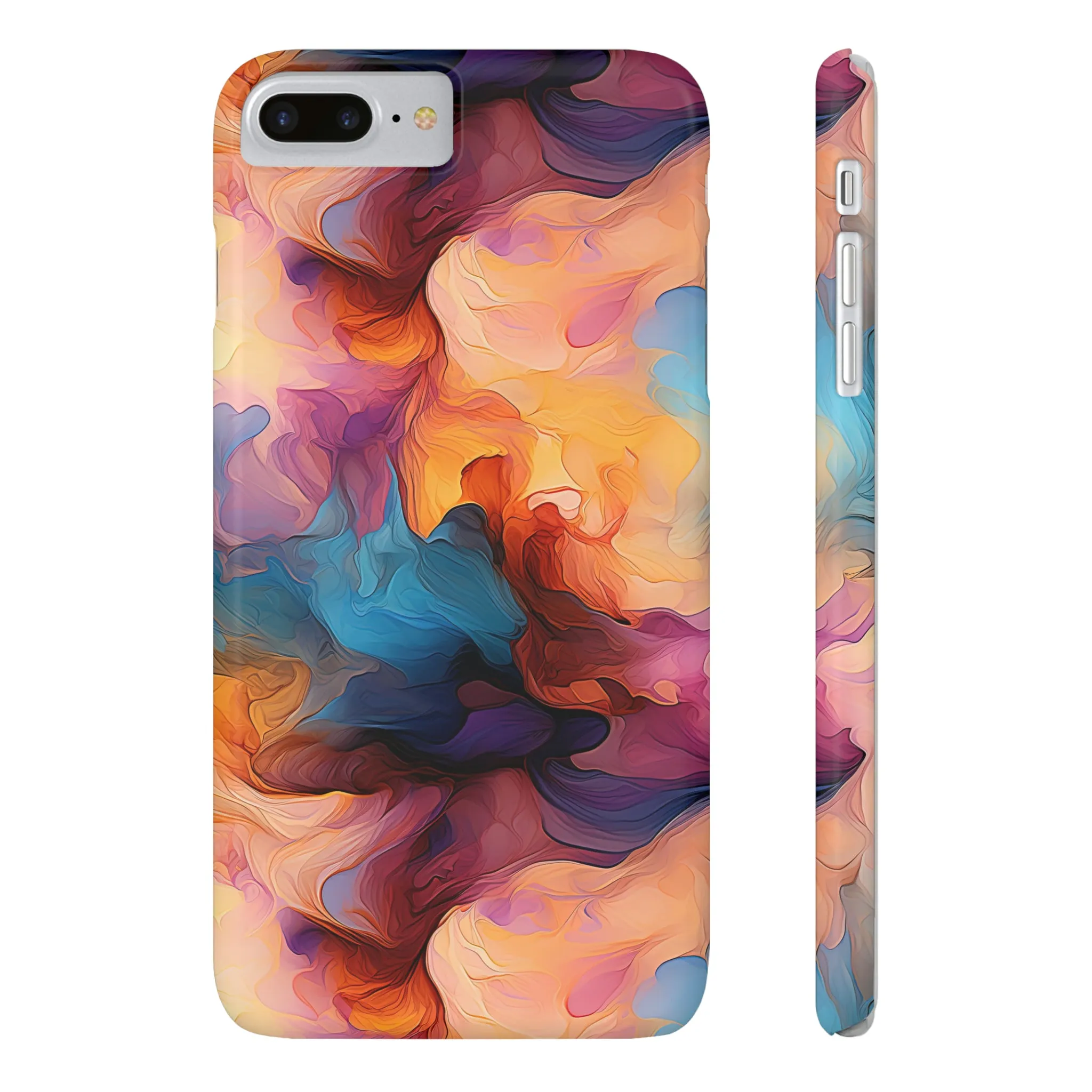 Abstract Peach, Blue, Purple Smoke Design Sleek Elegance Wireless-Charging Compatible Phone Case Slim Phone Case compatible with over 20 iphone models