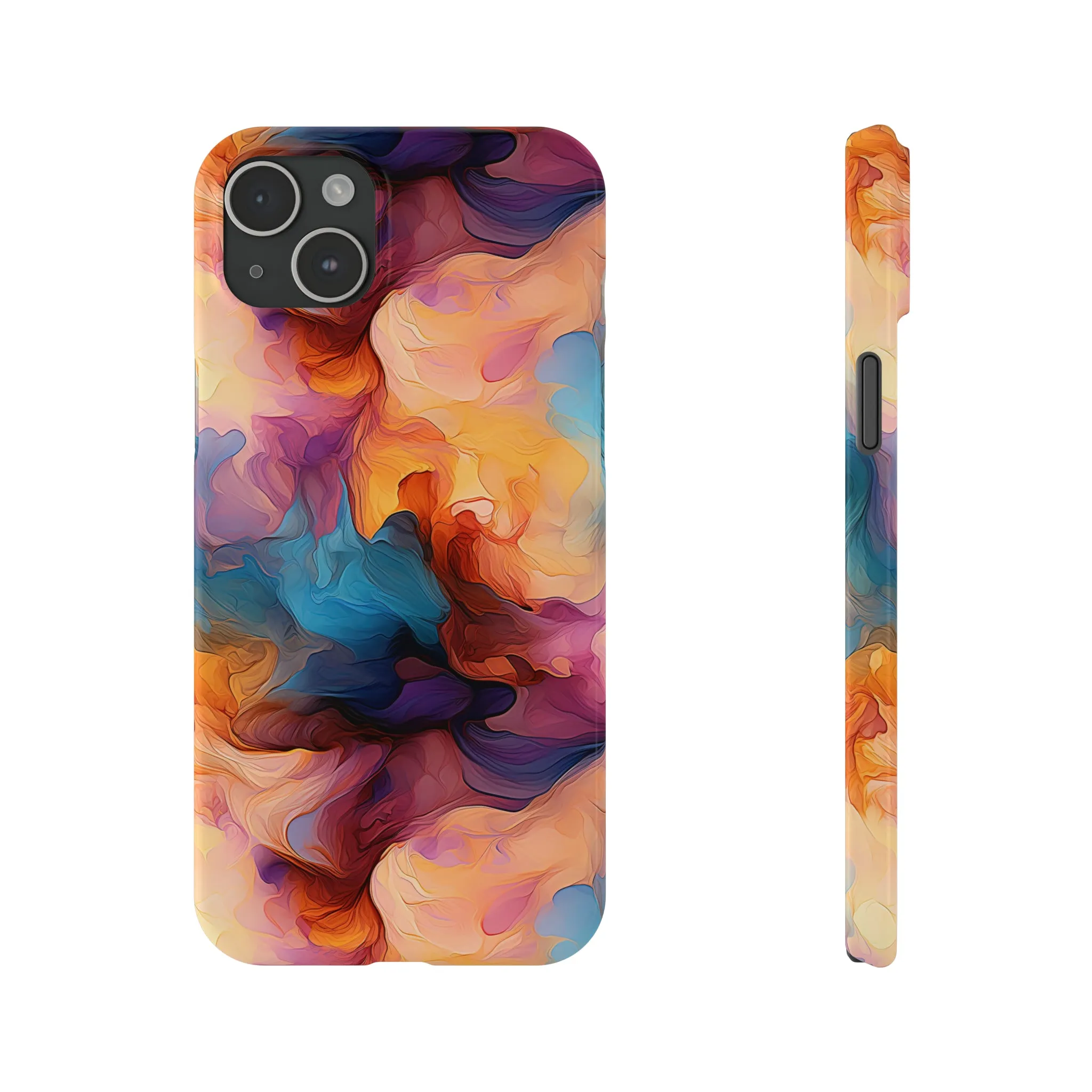 Abstract Peach, Blue, Purple Smoke Design Sleek Elegance Wireless-Charging Compatible Phone Case Slim Phone Case compatible with over 20 iphone models