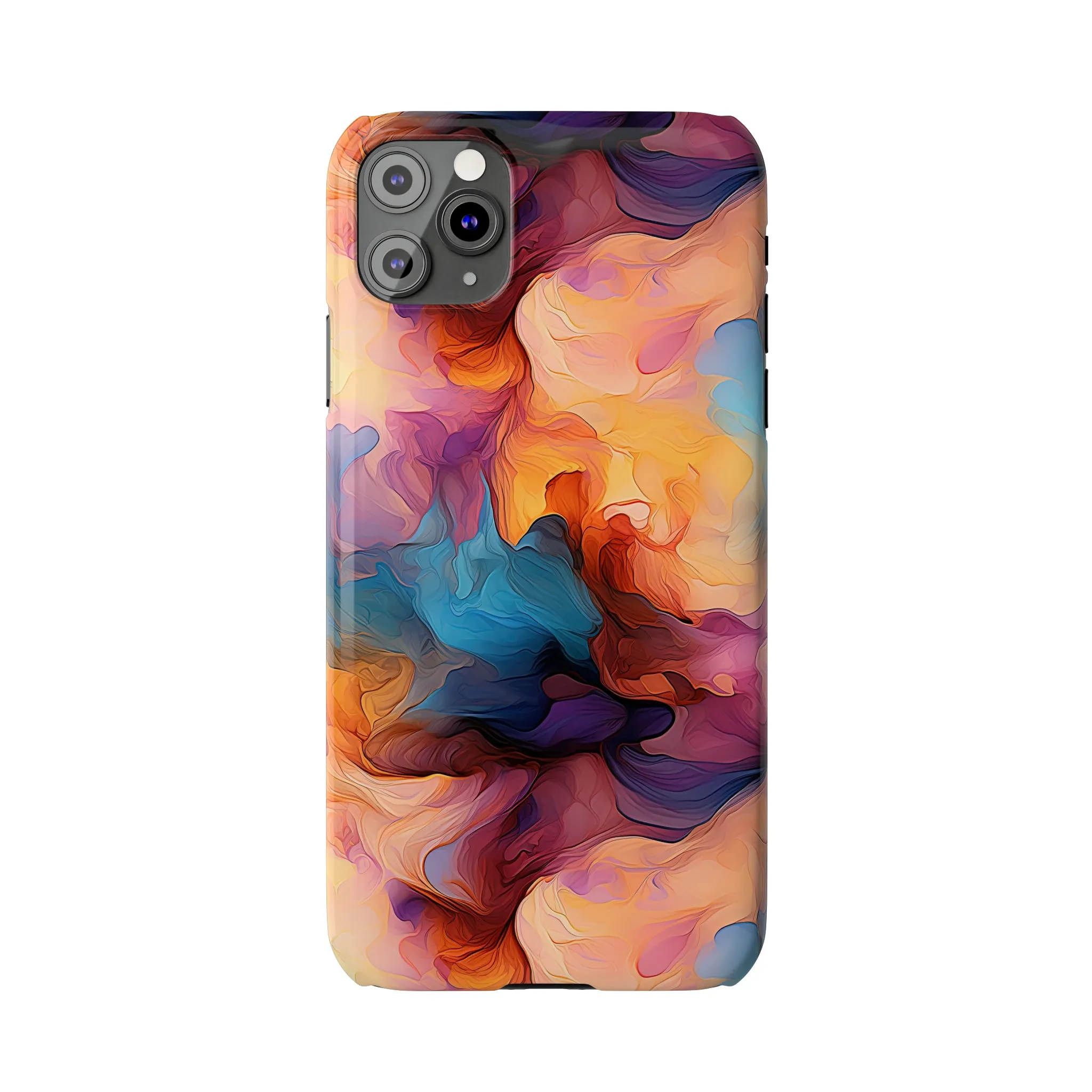 Abstract Peach, Blue, Purple Smoke Design Sleek Elegance Wireless-Charging Compatible Phone Case Slim Phone Case compatible with over 20 iphone models