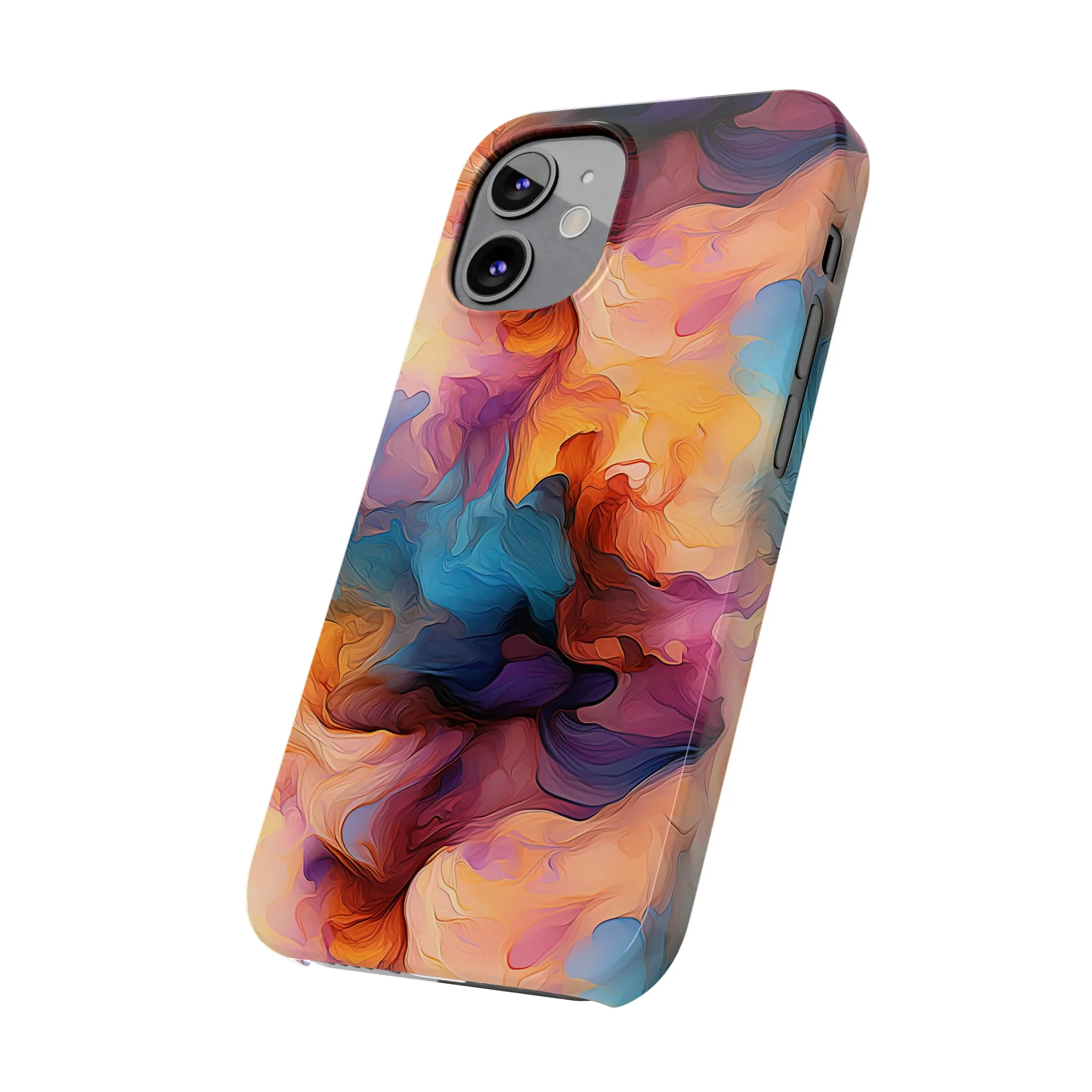 Abstract Peach, Blue, Purple Smoke Design Sleek Elegance Wireless-Charging Compatible Phone Case Slim Phone Case compatible with over 20 iphone models