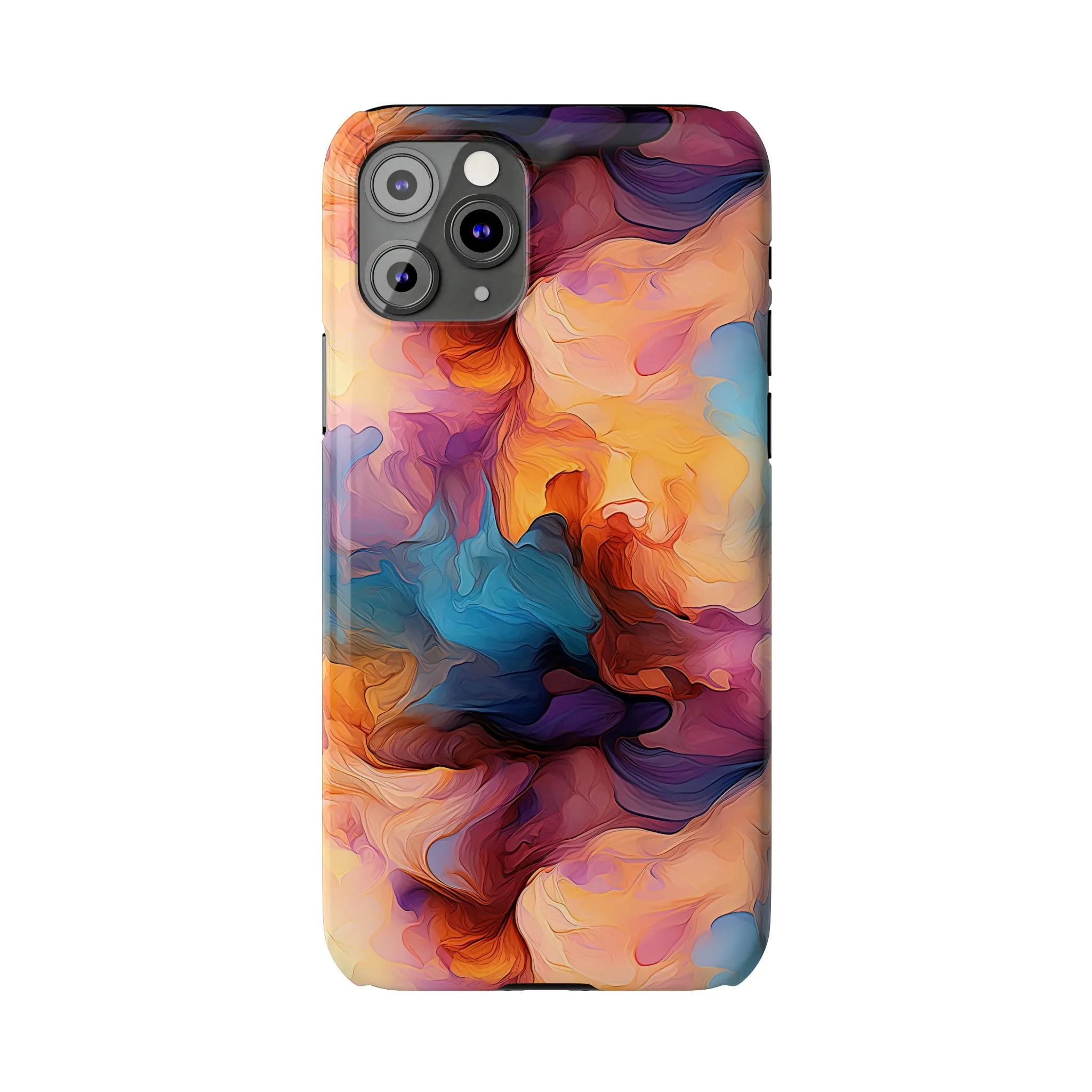 Abstract Peach, Blue, Purple Smoke Design Sleek Elegance Wireless-Charging Compatible Phone Case Slim Phone Case compatible with over 20 iphone models