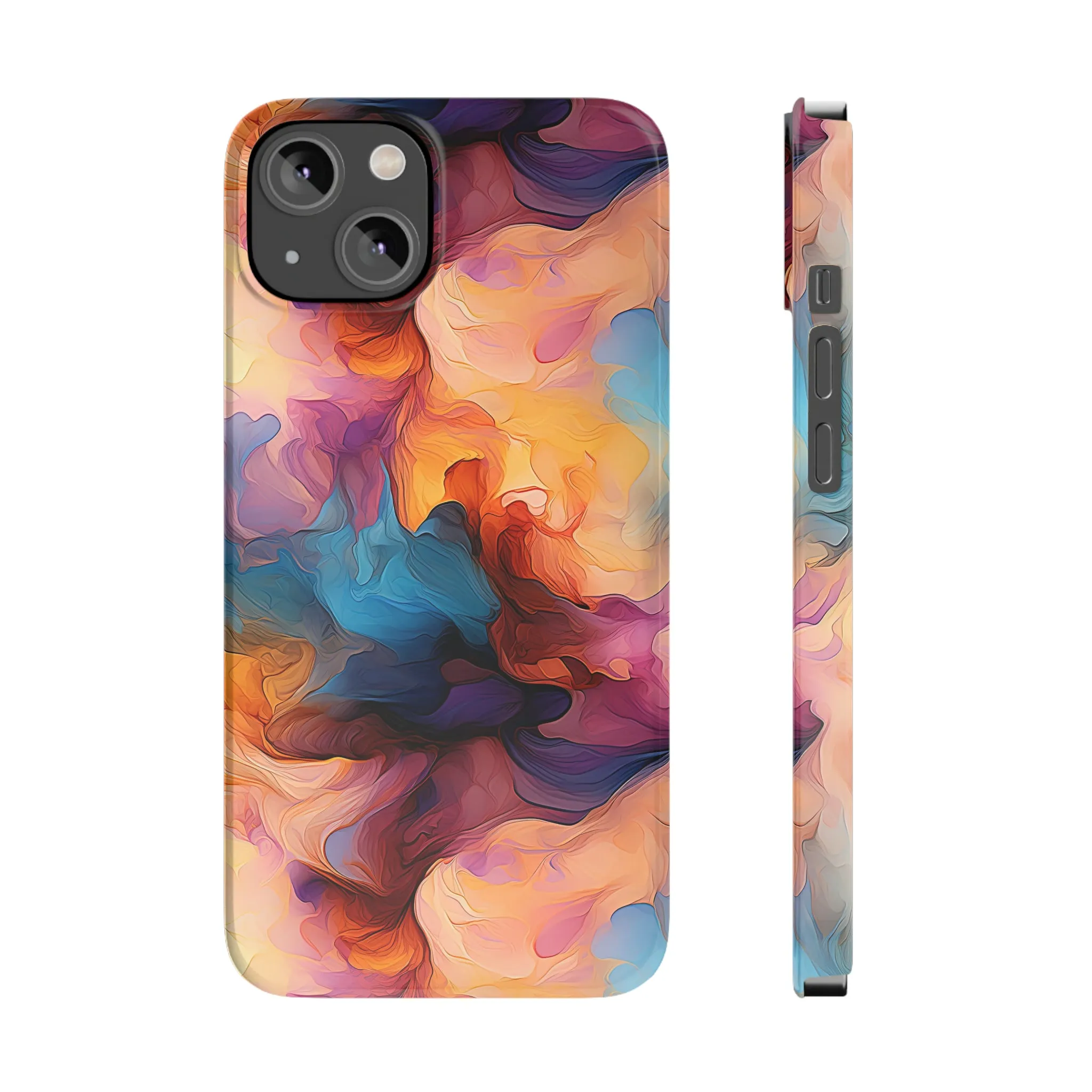 Abstract Peach, Blue, Purple Smoke Design Sleek Elegance Wireless-Charging Compatible Phone Case Slim Phone Case compatible with over 20 iphone models