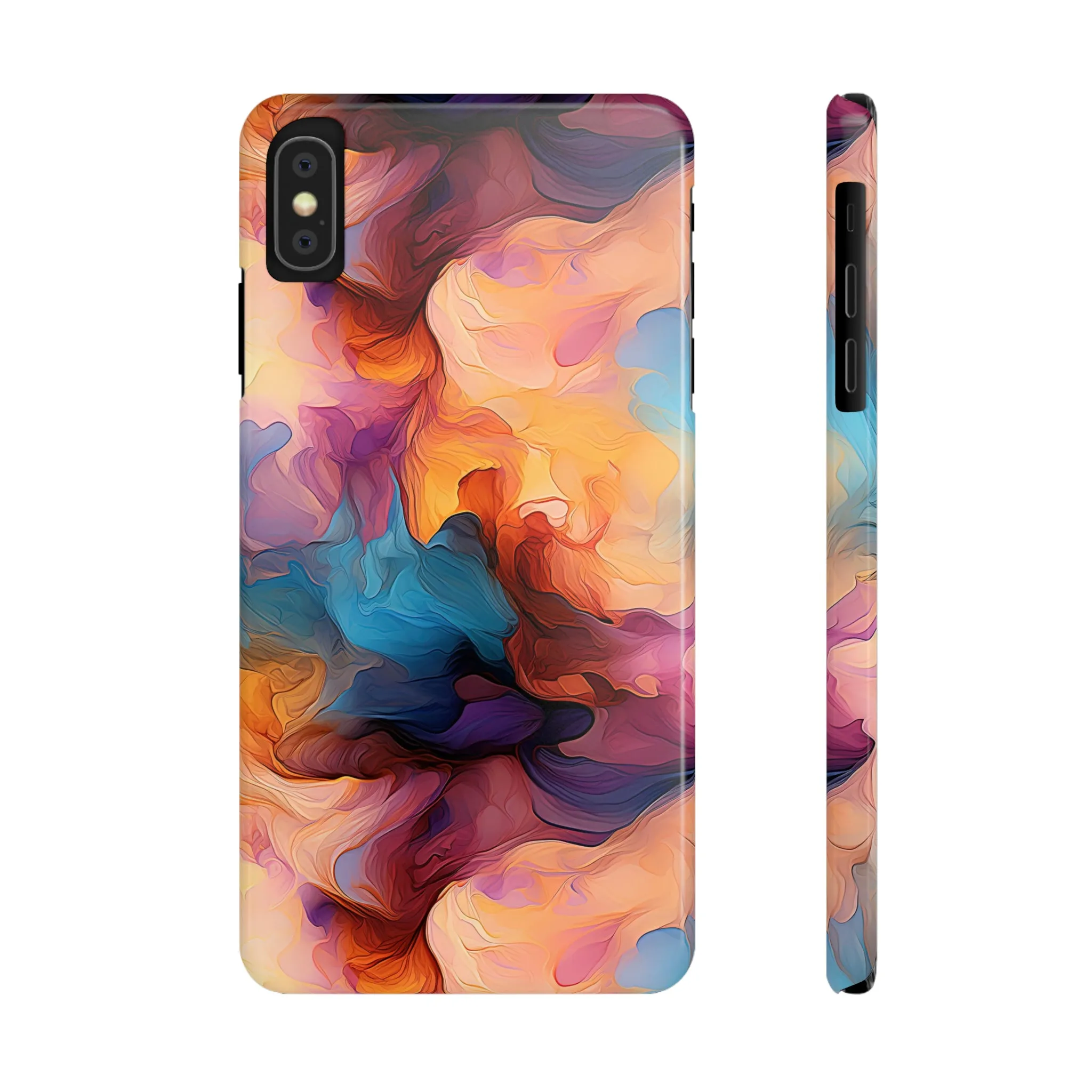 Abstract Peach, Blue, Purple Smoke Design Sleek Elegance Wireless-Charging Compatible Phone Case Slim Phone Case compatible with over 20 iphone models