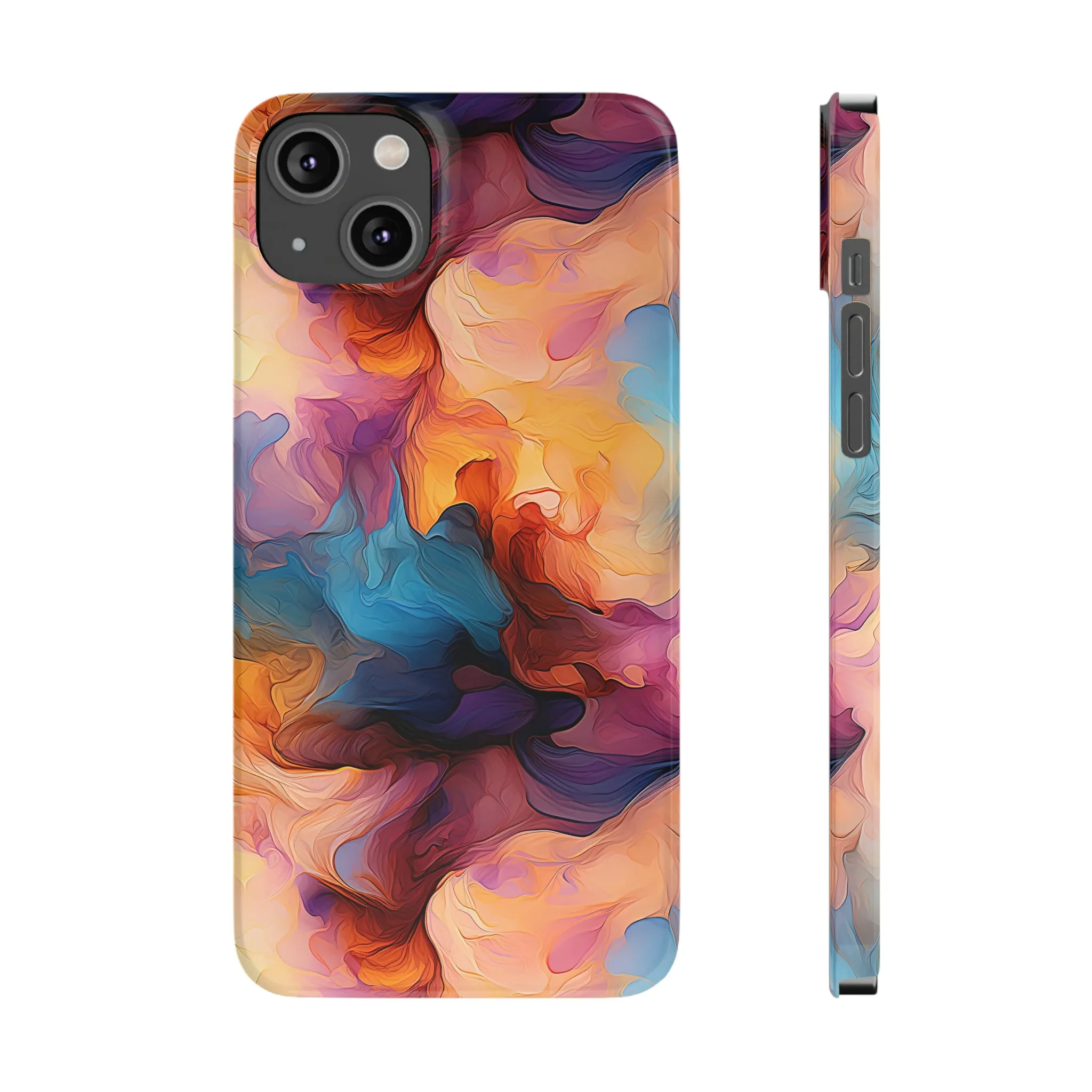 Abstract Peach, Blue, Purple Smoke Design Sleek Elegance Wireless-Charging Compatible Phone Case Slim Phone Case compatible with over 20 iphone models