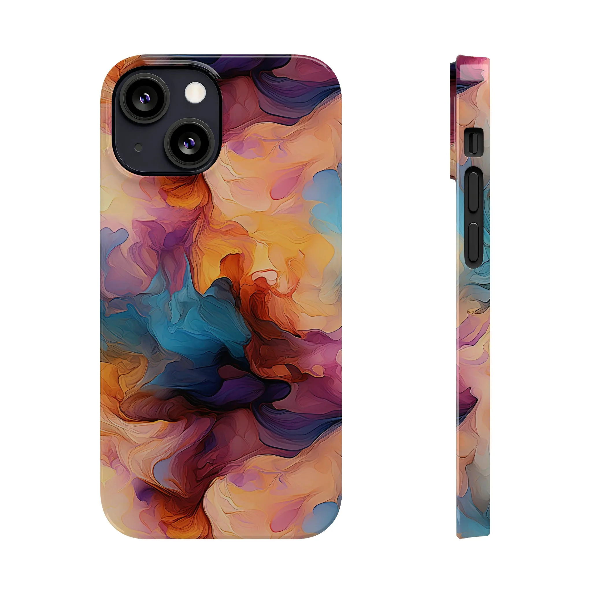 Abstract Peach, Blue, Purple Smoke Design Sleek Elegance Wireless-Charging Compatible Phone Case Slim Phone Case compatible with over 20 iphone models