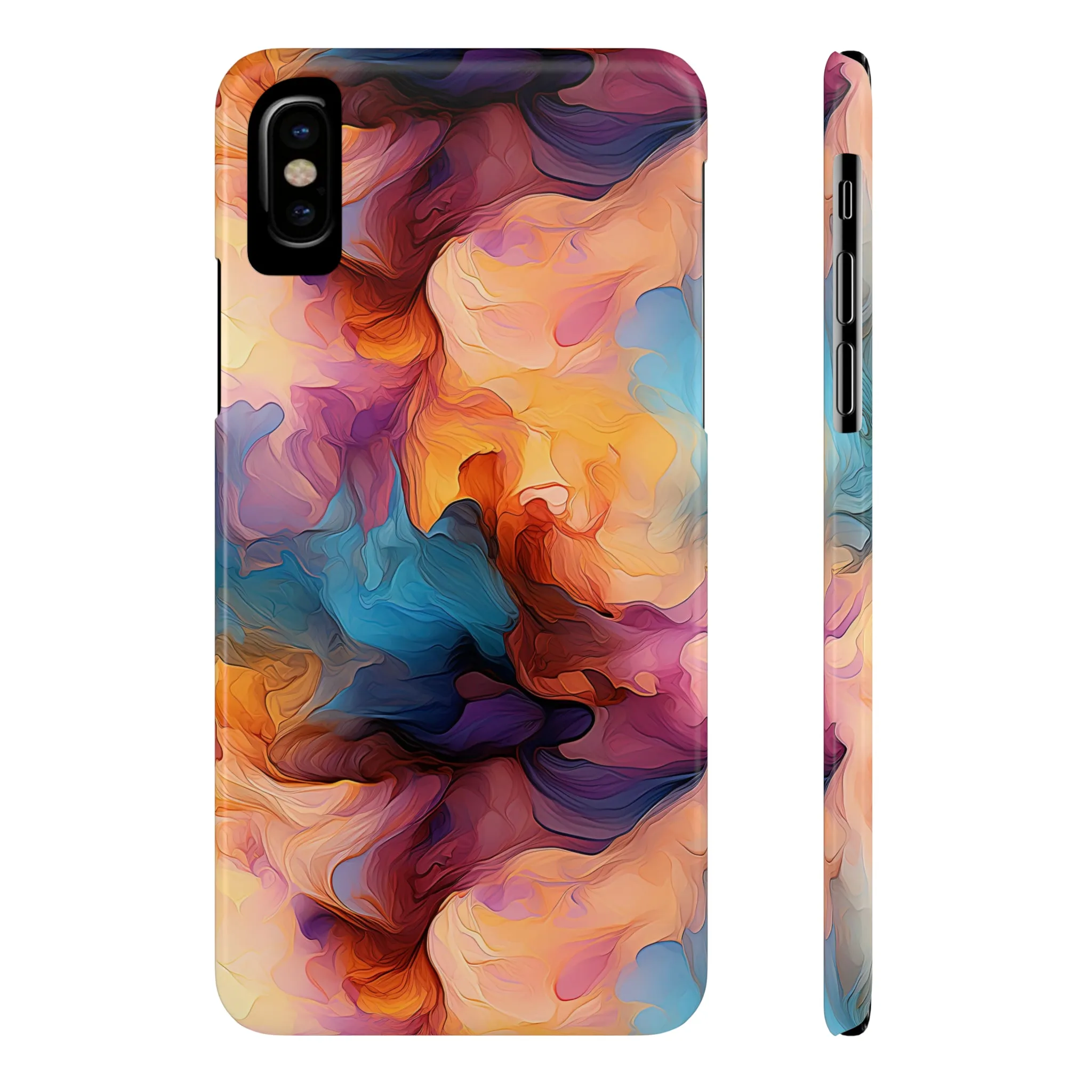 Abstract Peach, Blue, Purple Smoke Design Sleek Elegance Wireless-Charging Compatible Phone Case Slim Phone Case compatible with over 20 iphone models