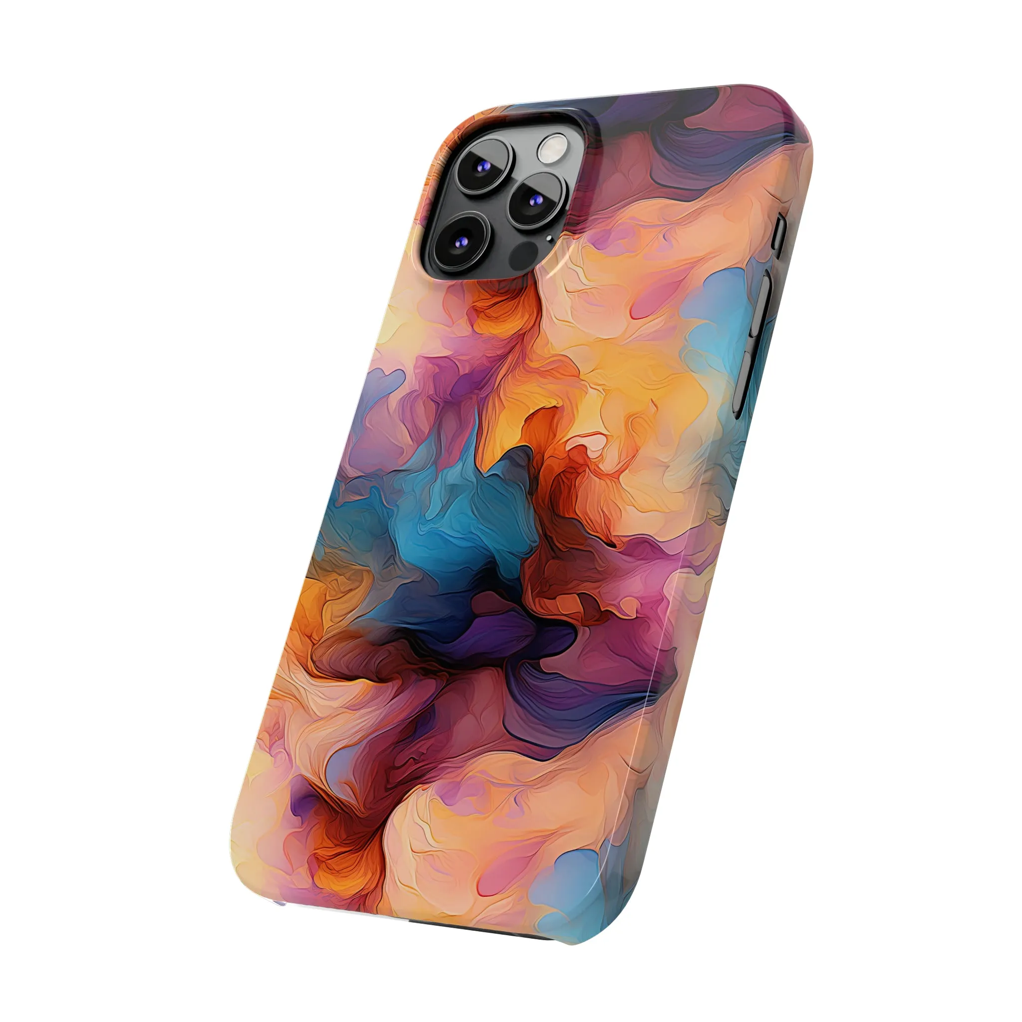 Abstract Peach, Blue, Purple Smoke Design Sleek Elegance Wireless-Charging Compatible Phone Case Slim Phone Case compatible with over 20 iphone models