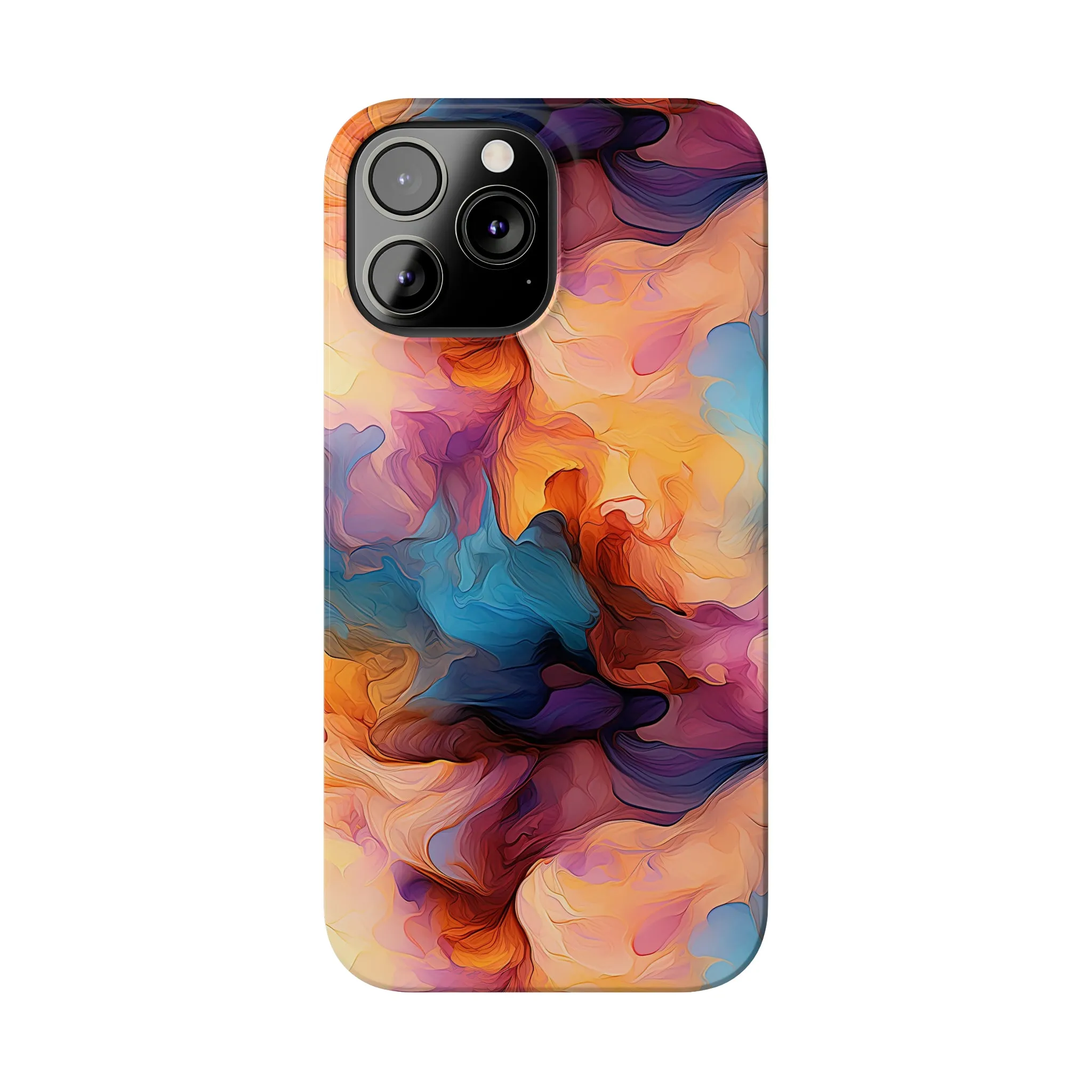 Abstract Peach, Blue, Purple Smoke Design Sleek Elegance Wireless-Charging Compatible Phone Case Slim Phone Case compatible with over 20 iphone models