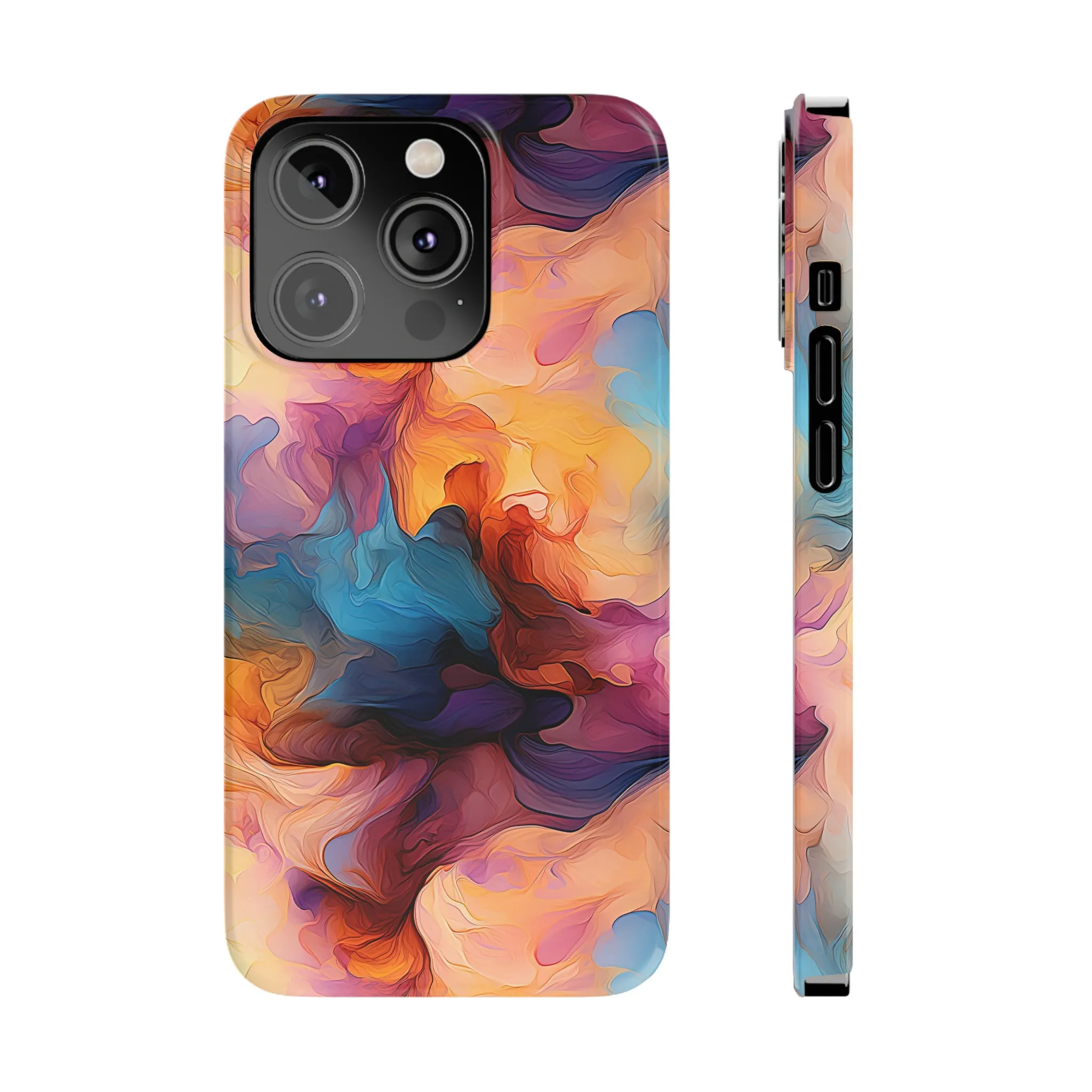 Abstract Peach, Blue, Purple Smoke Design Sleek Elegance Wireless-Charging Compatible Phone Case Slim Phone Case compatible with over 20 iphone models