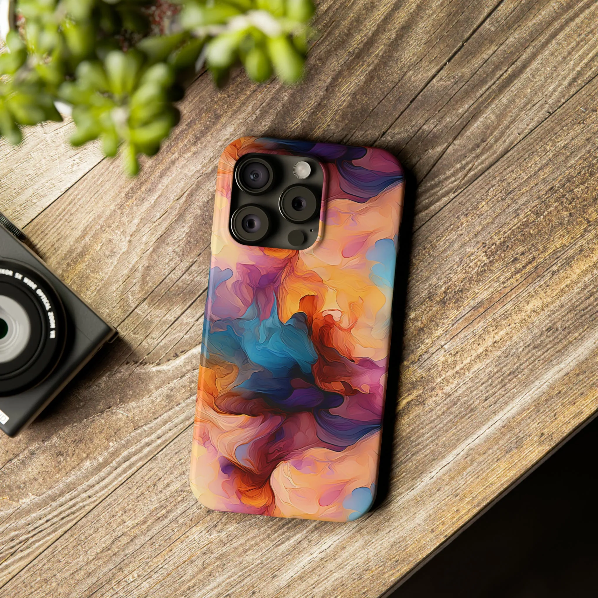 Abstract Peach, Blue, Purple Smoke Design Sleek Elegance Wireless-Charging Compatible Phone Case Slim Phone Case compatible with over 20 iphone models