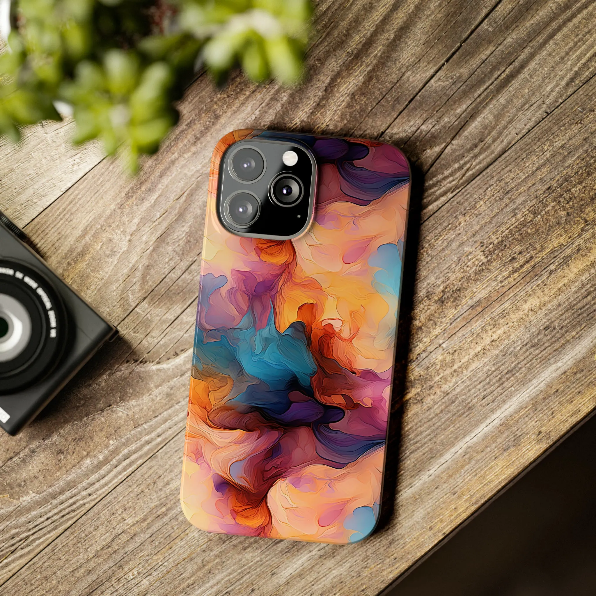 Abstract Peach, Blue, Purple Smoke Design Sleek Elegance Wireless-Charging Compatible Phone Case Slim Phone Case compatible with over 20 iphone models