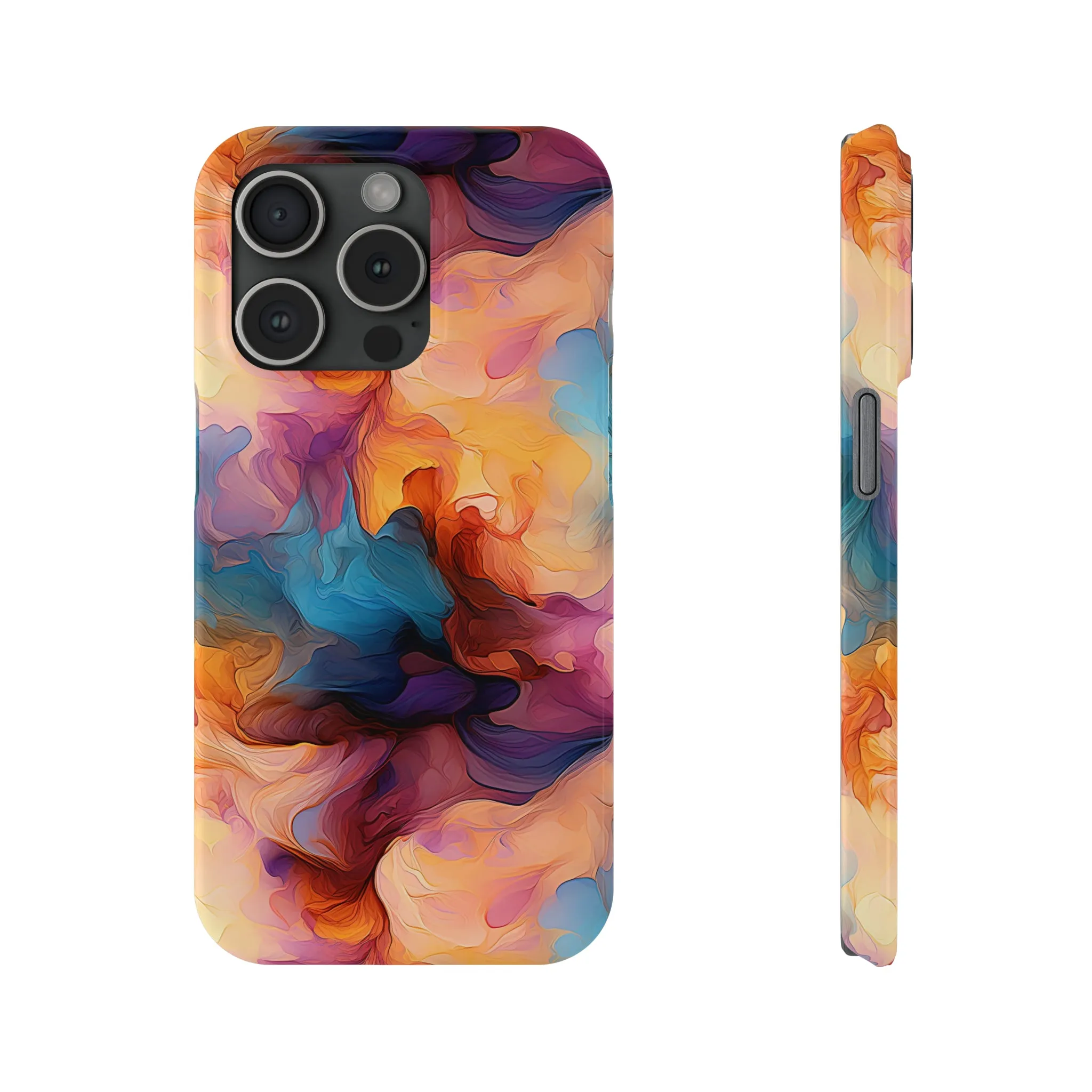 Abstract Peach, Blue, Purple Smoke Design Sleek Elegance Wireless-Charging Compatible Phone Case Slim Phone Case compatible with over 20 iphone models