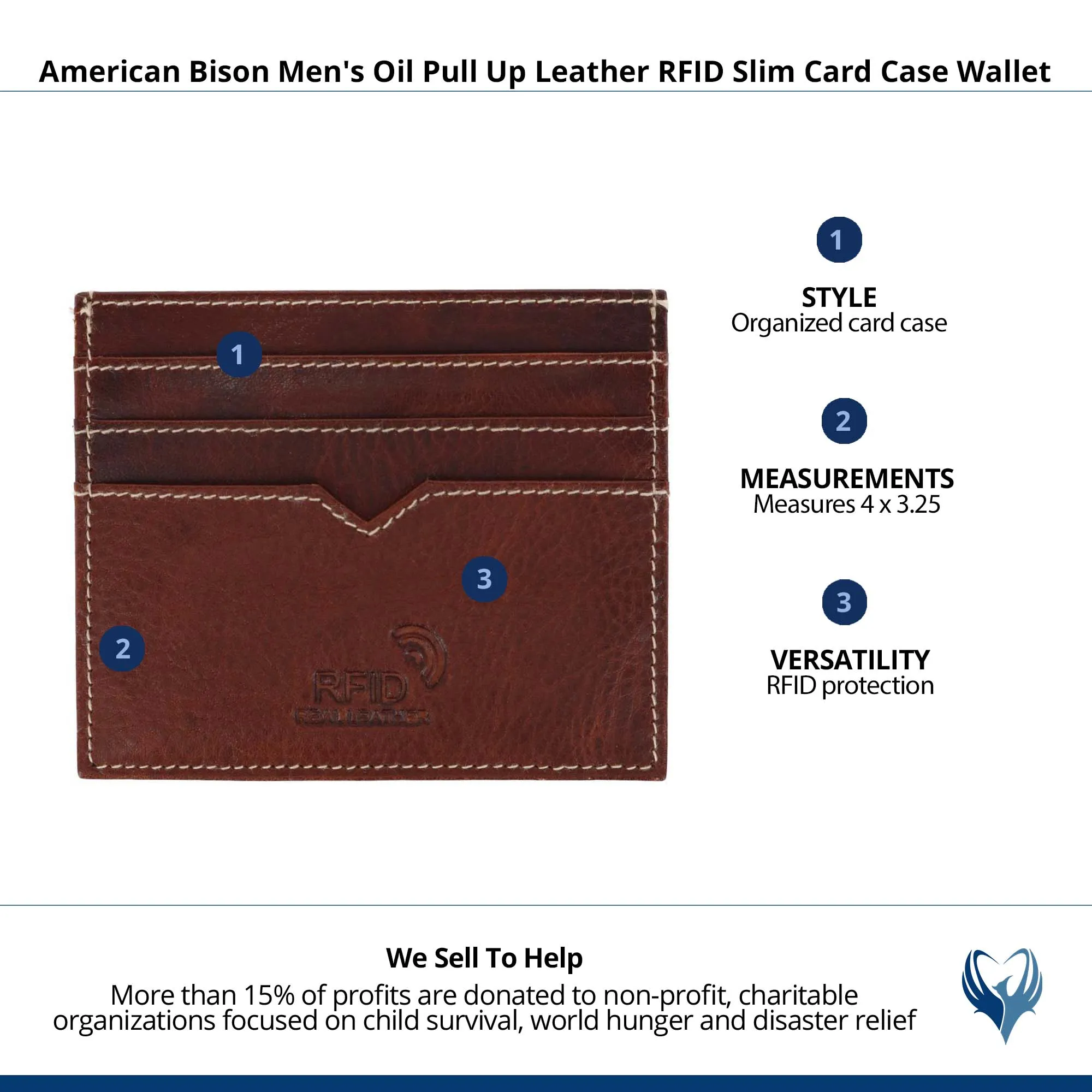 American Bison Men's Oil Pull Up Leather RFID Slim Card Case Wallet