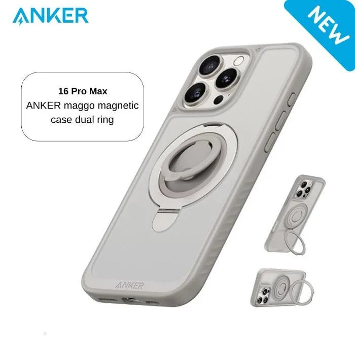 Anker Mag Go Magnetic Case with Stand 2in1 Ring, iPhone 16 Pro Max, Titanium