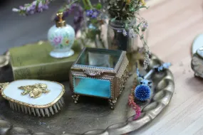 Antique Turquoise Square Filigree Jewelry Box