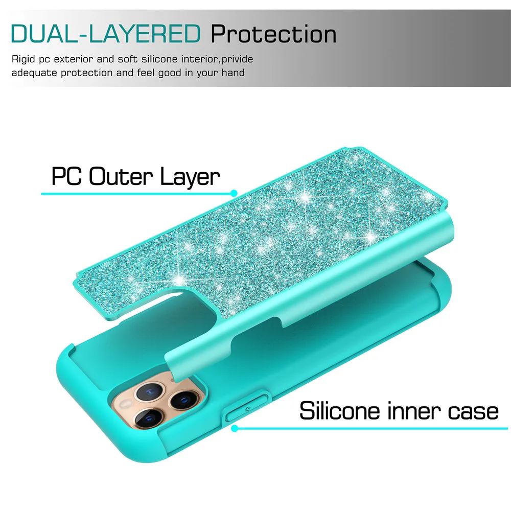 Apple iPhone 11 Pro Case, Glitter Bling Heavy Duty Shock Proof Hybrid Case with [HD Screen Protector] Dual Layer Protective Phone Case Cover for Apple iPhone 11 Pro - Teal