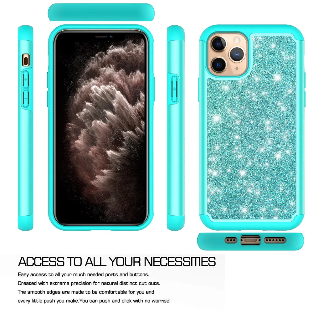 Apple iPhone 11 Pro Case, Glitter Bling Heavy Duty Shock Proof Hybrid Case with [HD Screen Protector] Dual Layer Protective Phone Case Cover for Apple iPhone 11 Pro - Teal