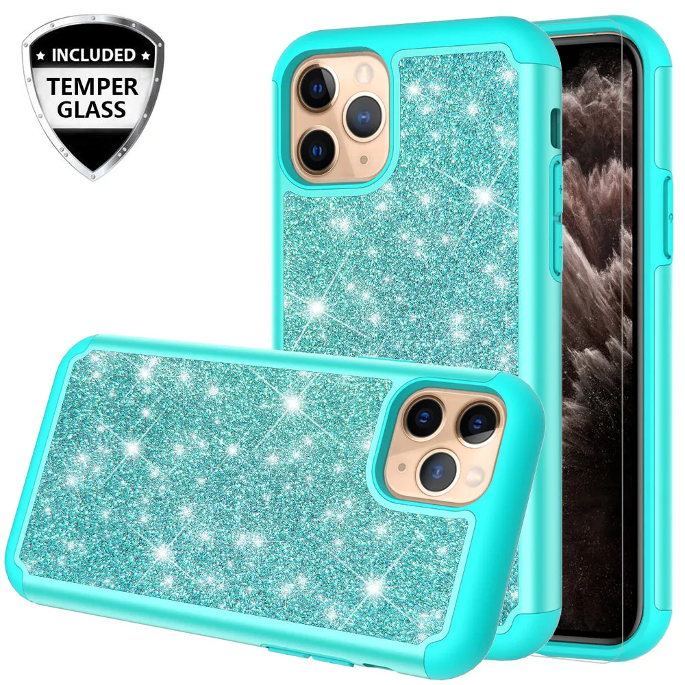 Apple iPhone 11 Pro Case, Glitter Bling Heavy Duty Shock Proof Hybrid Case with [HD Screen Protector] Dual Layer Protective Phone Case Cover for Apple iPhone 11 Pro - Teal