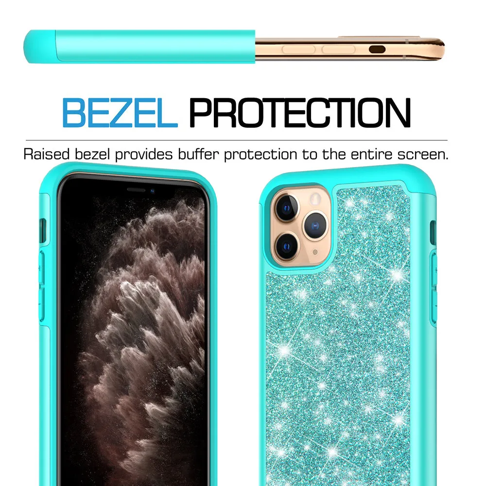 Apple iPhone 11 Pro Case, Glitter Bling Heavy Duty Shock Proof Hybrid Case with [HD Screen Protector] Dual Layer Protective Phone Case Cover for Apple iPhone 11 Pro - Teal