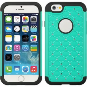 Apple iPhone 6s Plus Case / 6 Plus Case Crystal Rhinestone Slim Hybrid Dual Layer Case - Teal/Black