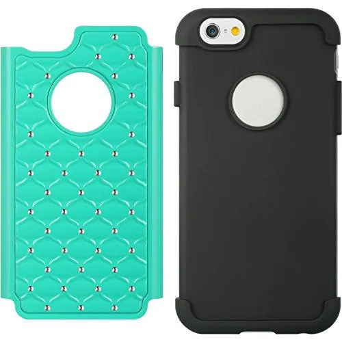 Apple iPhone 6s Plus Case / 6 Plus Case Crystal Rhinestone Slim Hybrid Dual Layer Case - Teal/Black