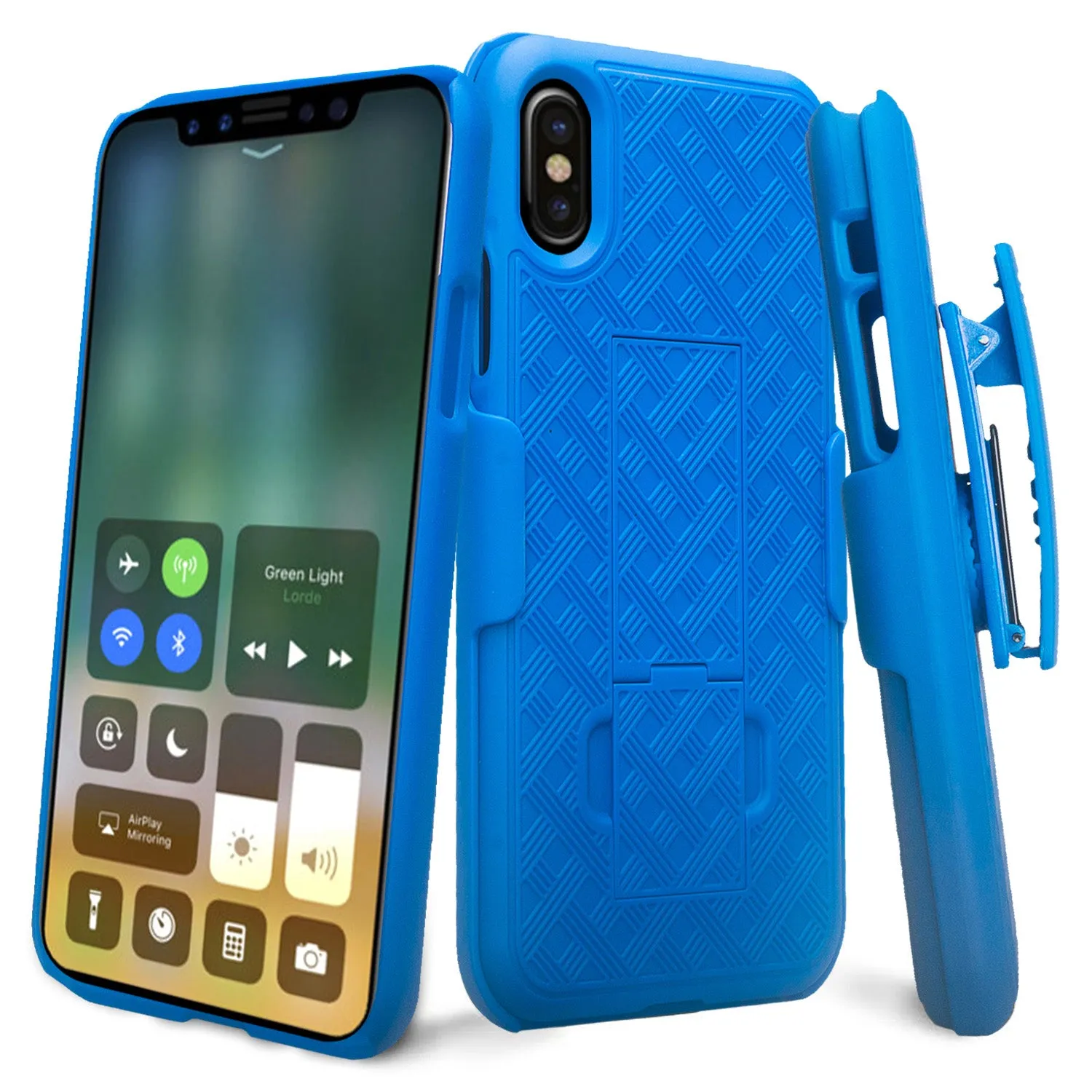 Apple iPhone X Case / Iphone XS, Slim Rotating Swivel Lock Rugged Holster Shell Combo Case Cover - Blue