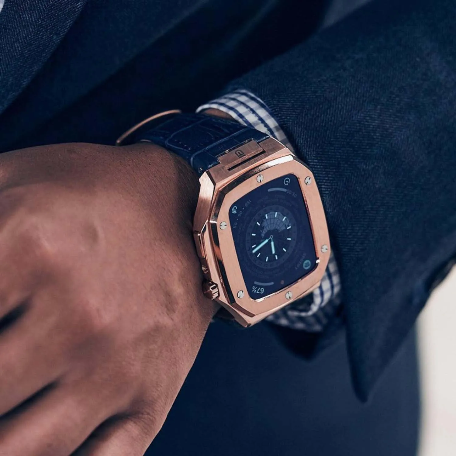 Apple Watch Case Rose Gold Navy ML - Leather