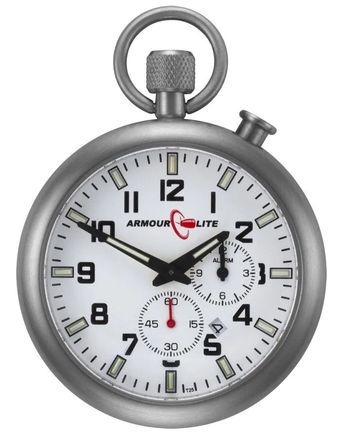 ArmourLite Alarm Clock Pocket Watch With Stand - White Dial - Stainless Steel